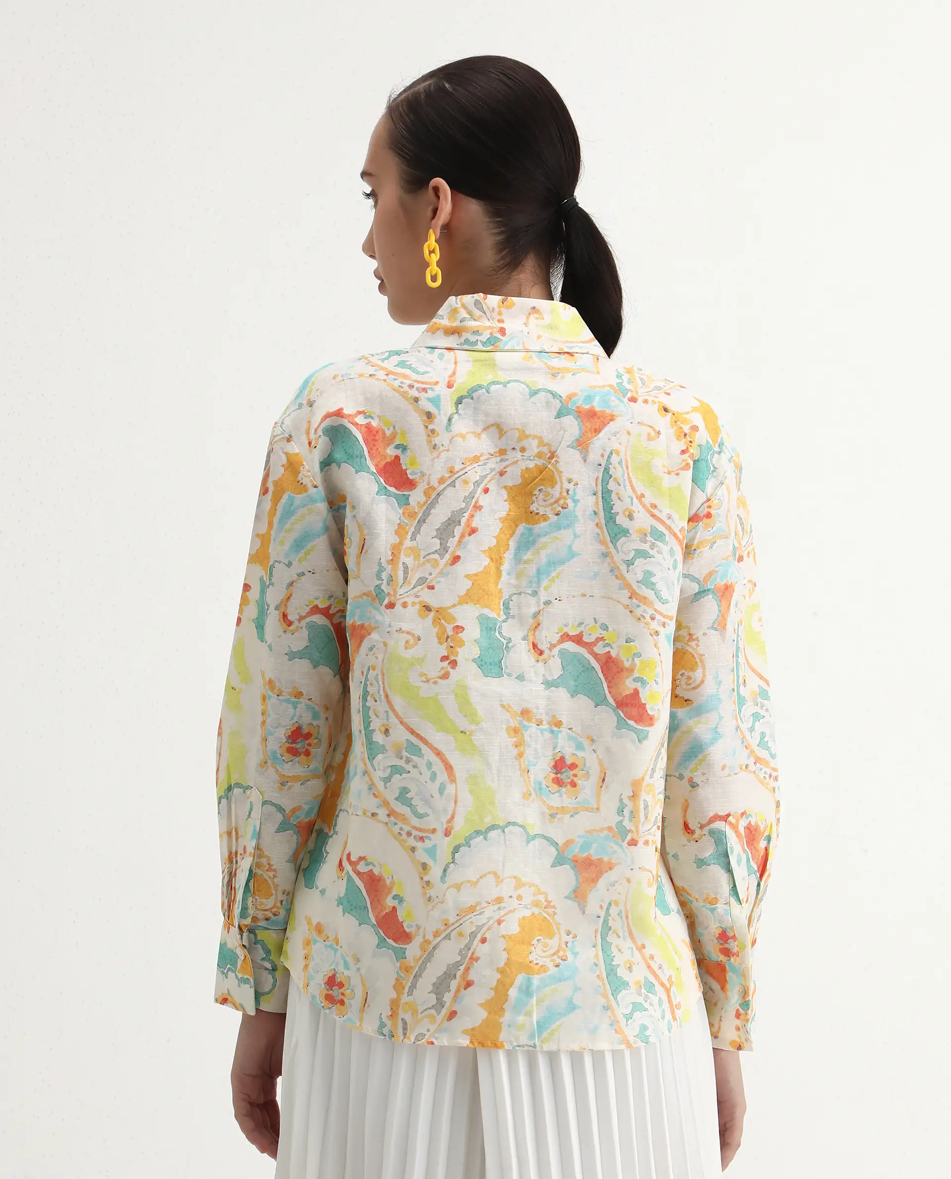 Rareism Women's Egor Flouroscent Multi Cotton Drop Collar Paisley Print Cuffed Sleeve Regular Fit Top - Image 6