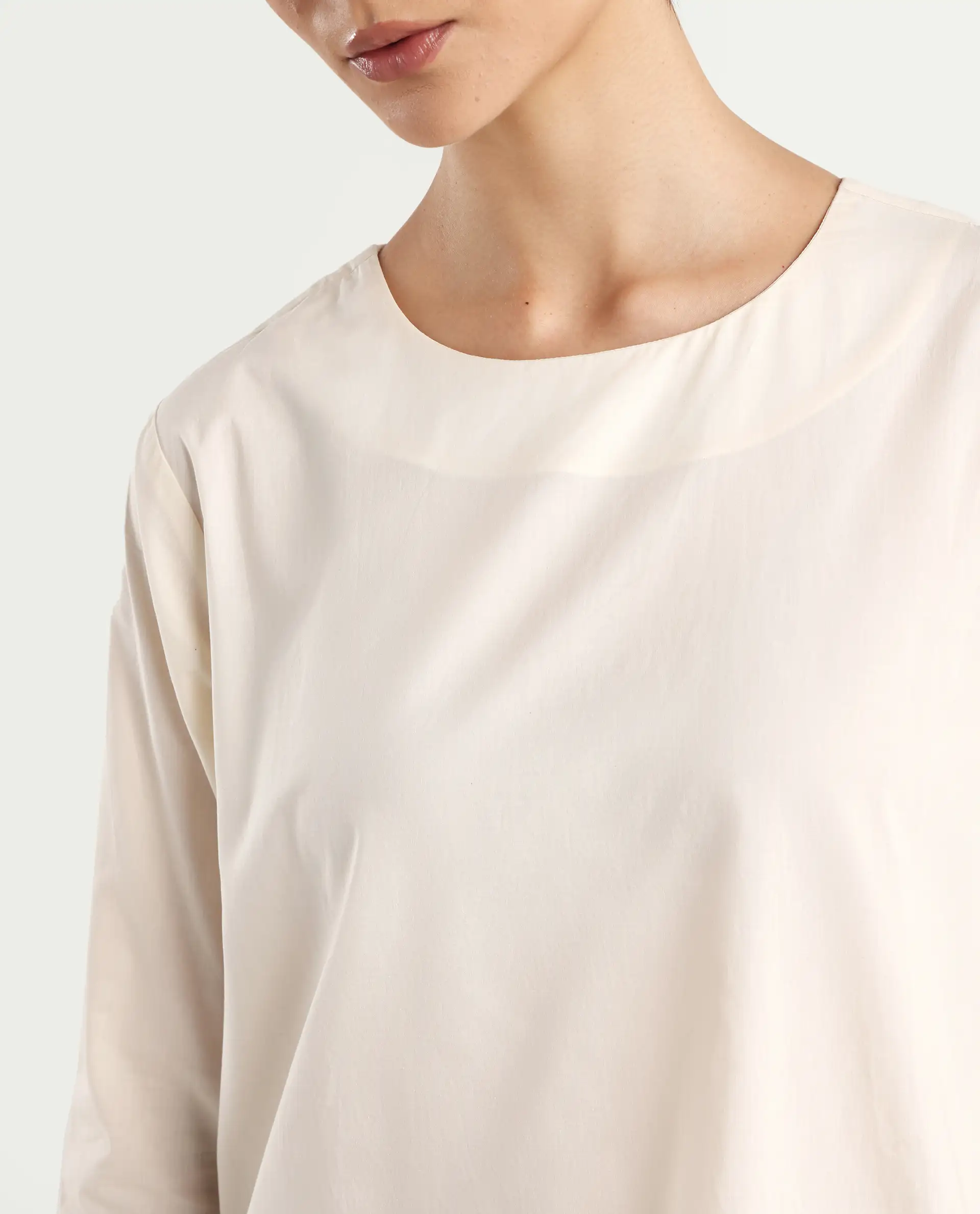 Rareism Women's Ehaan Beige Crew Neck Plain Cuffed Sleeve Regular Fit Top - Image 4