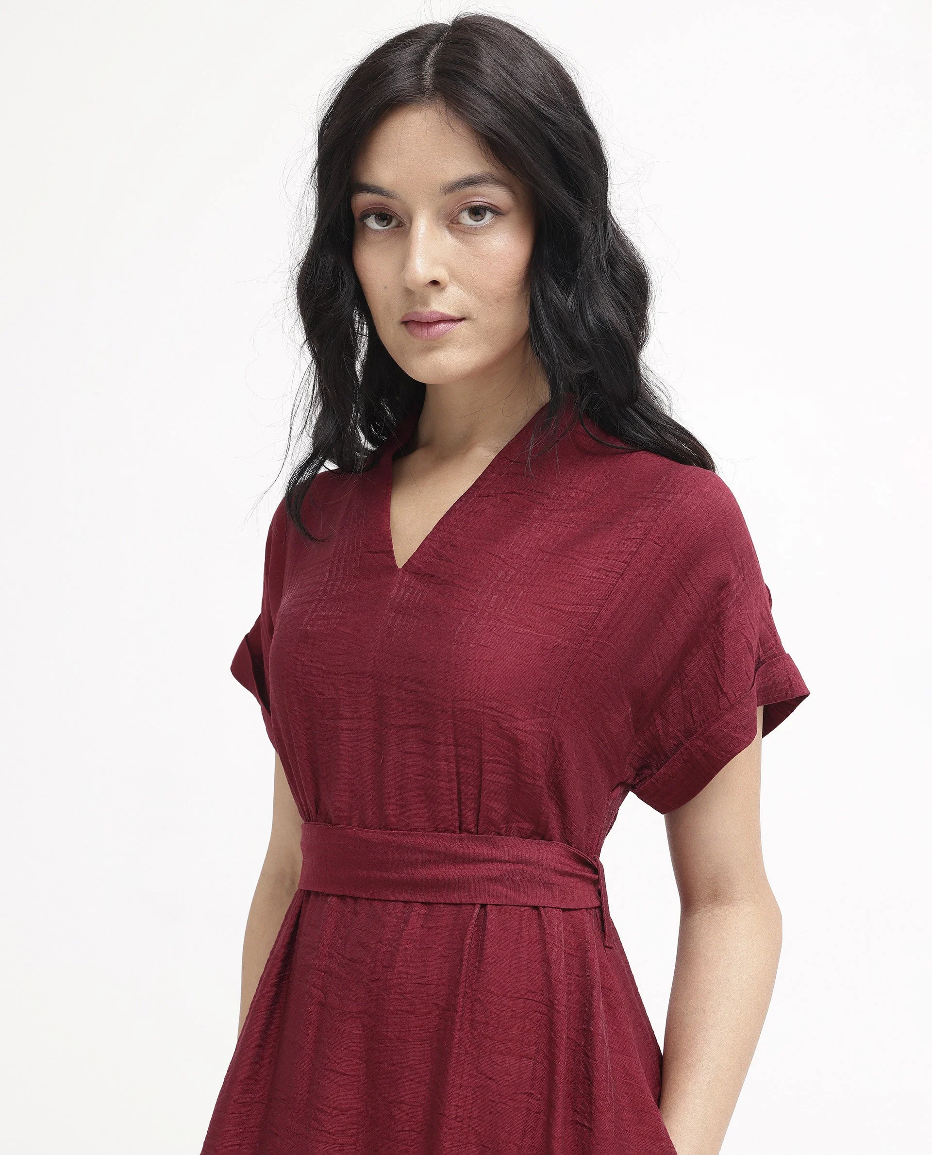 Rareism Women's Ehlum Red V-Neck Plain Extended Sleeves Maxi Regular Fit Dress - Image 2