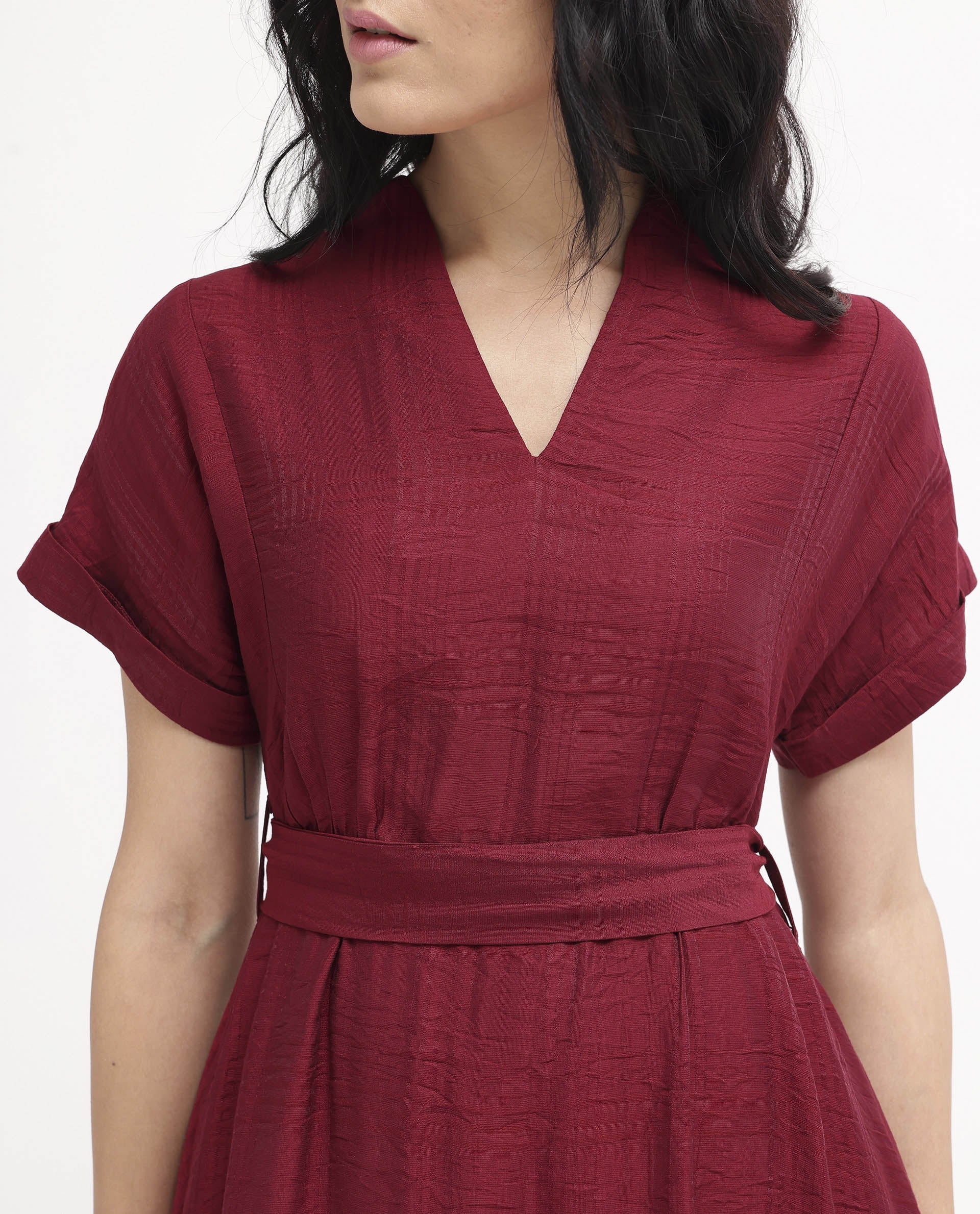 Rareism Women's Ehlum Red V-Neck Plain Extended Sleeves Maxi Regular Fit Dress - Image 3