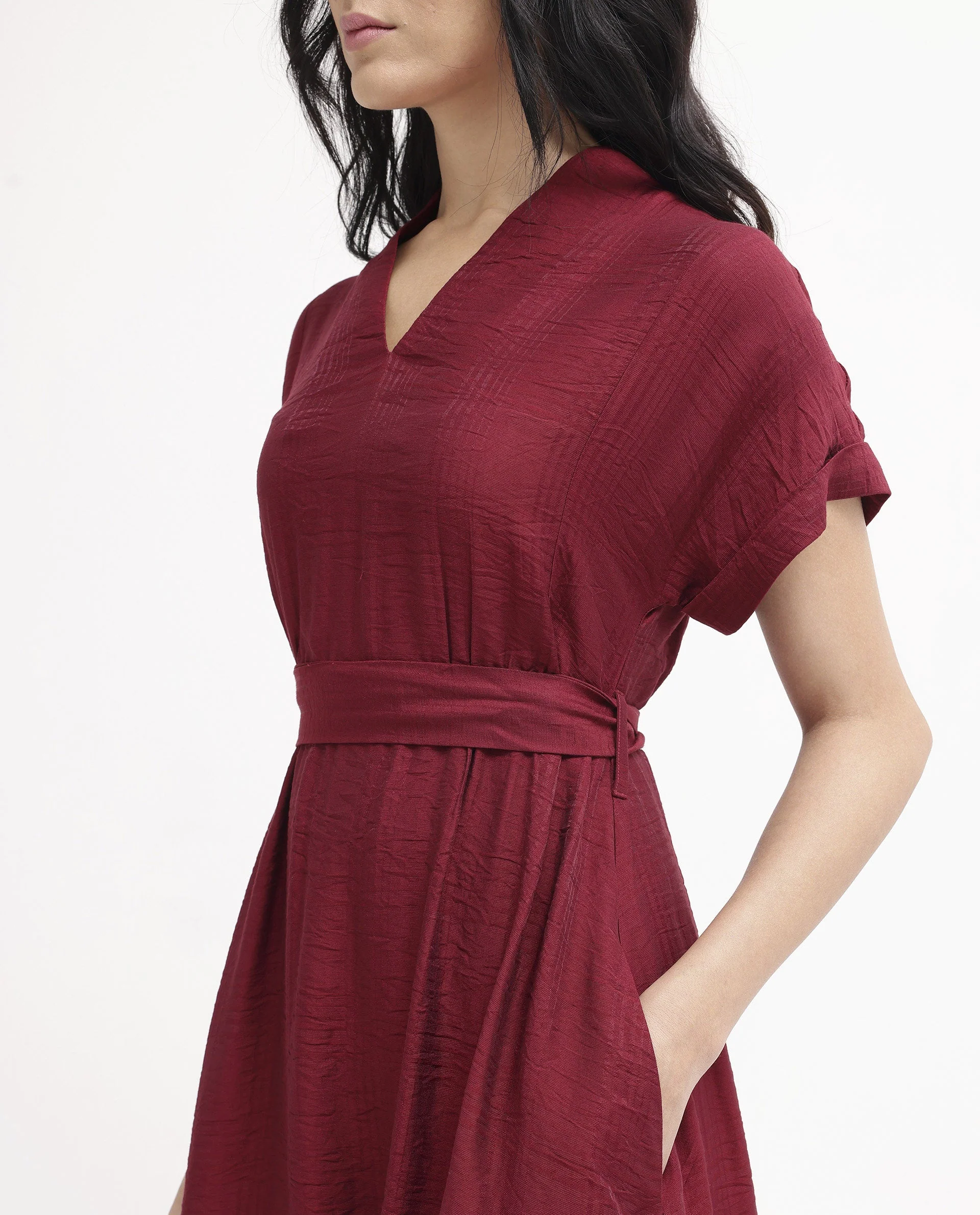 Rareism Women's Ehlum Red V-Neck Plain Extended Sleeves Maxi Regular Fit Dress - Image 5