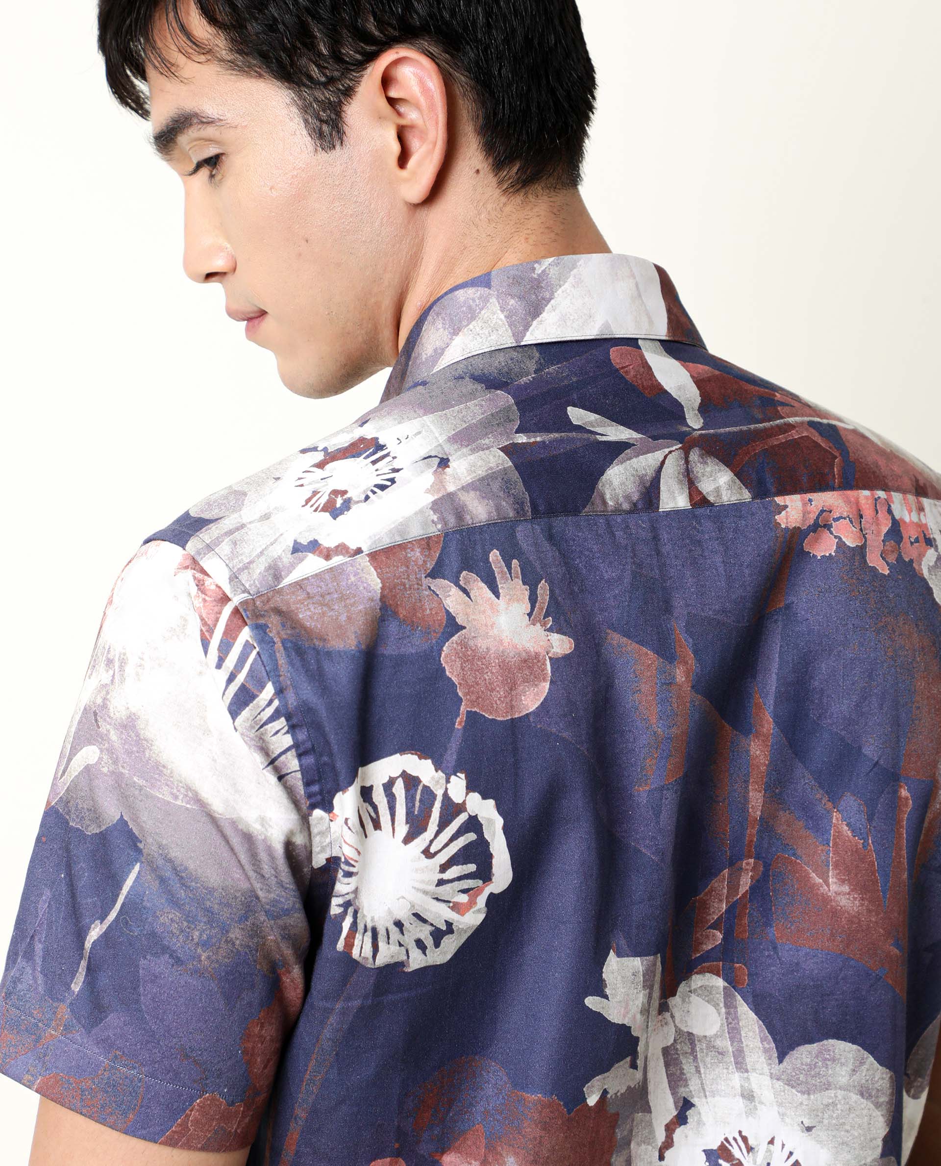 Rare Rabbit Men's Eighty Blue Cotton Floral Print Regular Fit Half Sleeve Collared Shirt - Image 10
