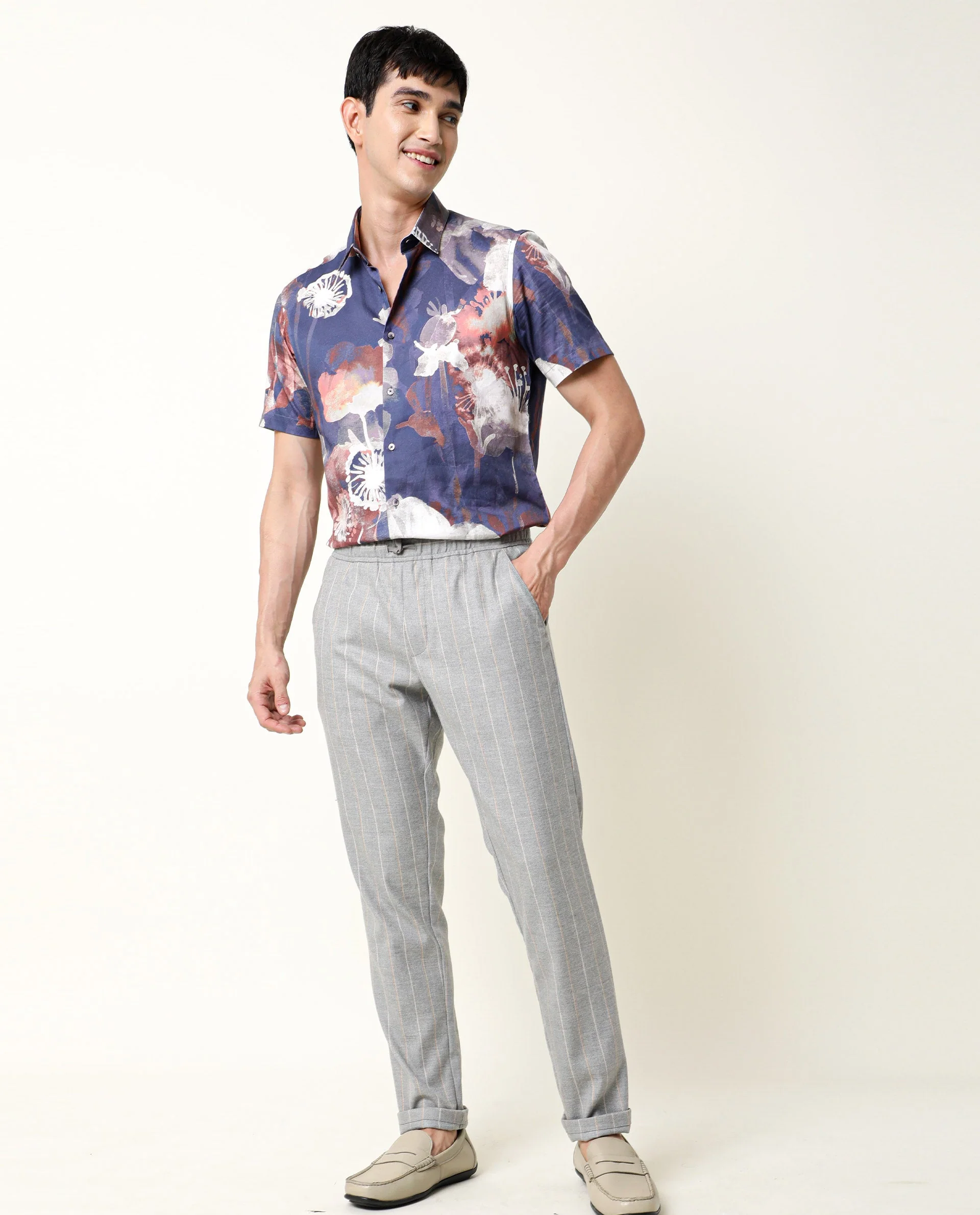 Rare Rabbit Men's Eighty Blue Cotton Floral Print Regular Fit Half Sleeve Collared Shirt - Image 11
