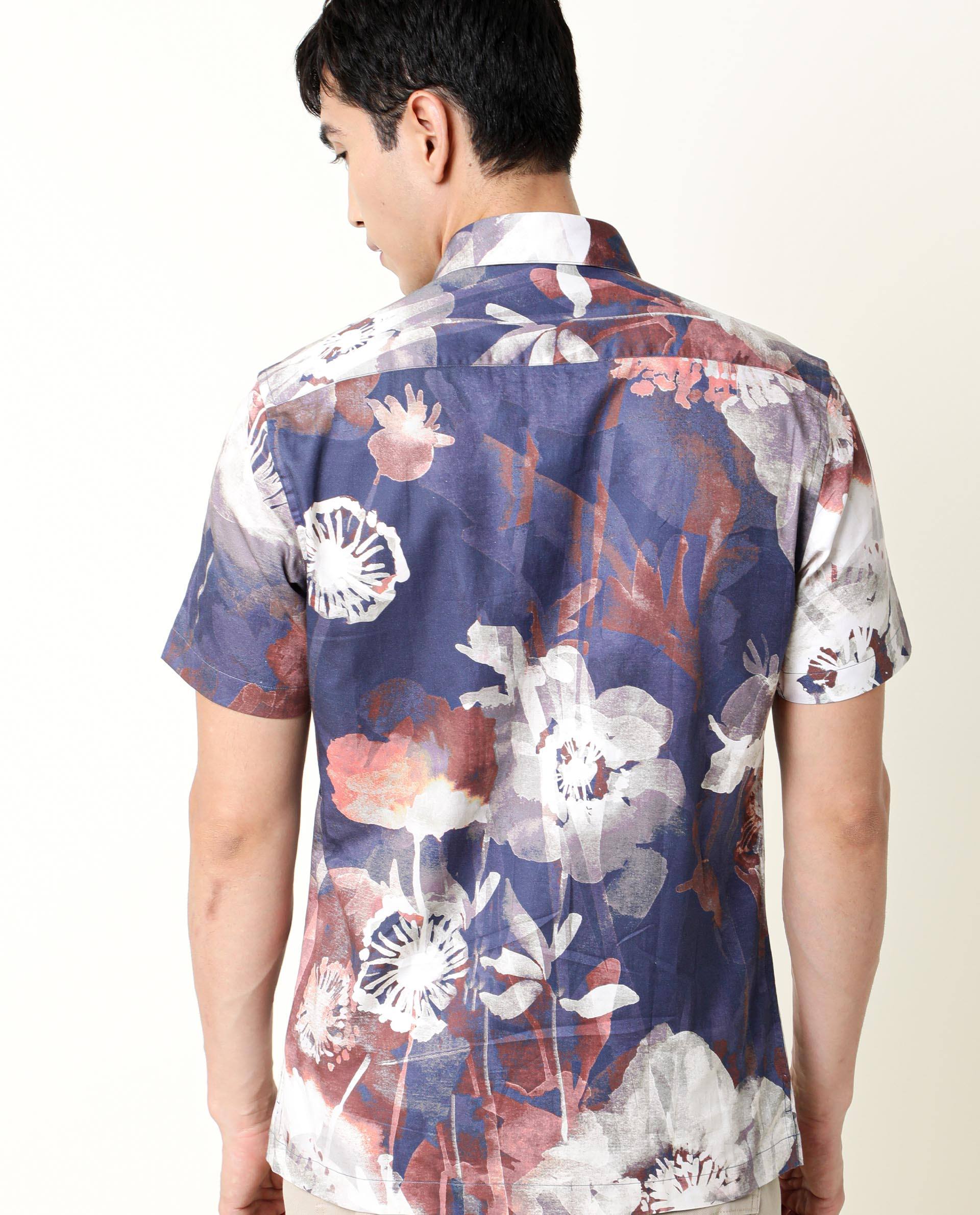 Rare Rabbit Men's Eighty Blue Cotton Floral Print Regular Fit Half Sleeve Collared Shirt - Image 6