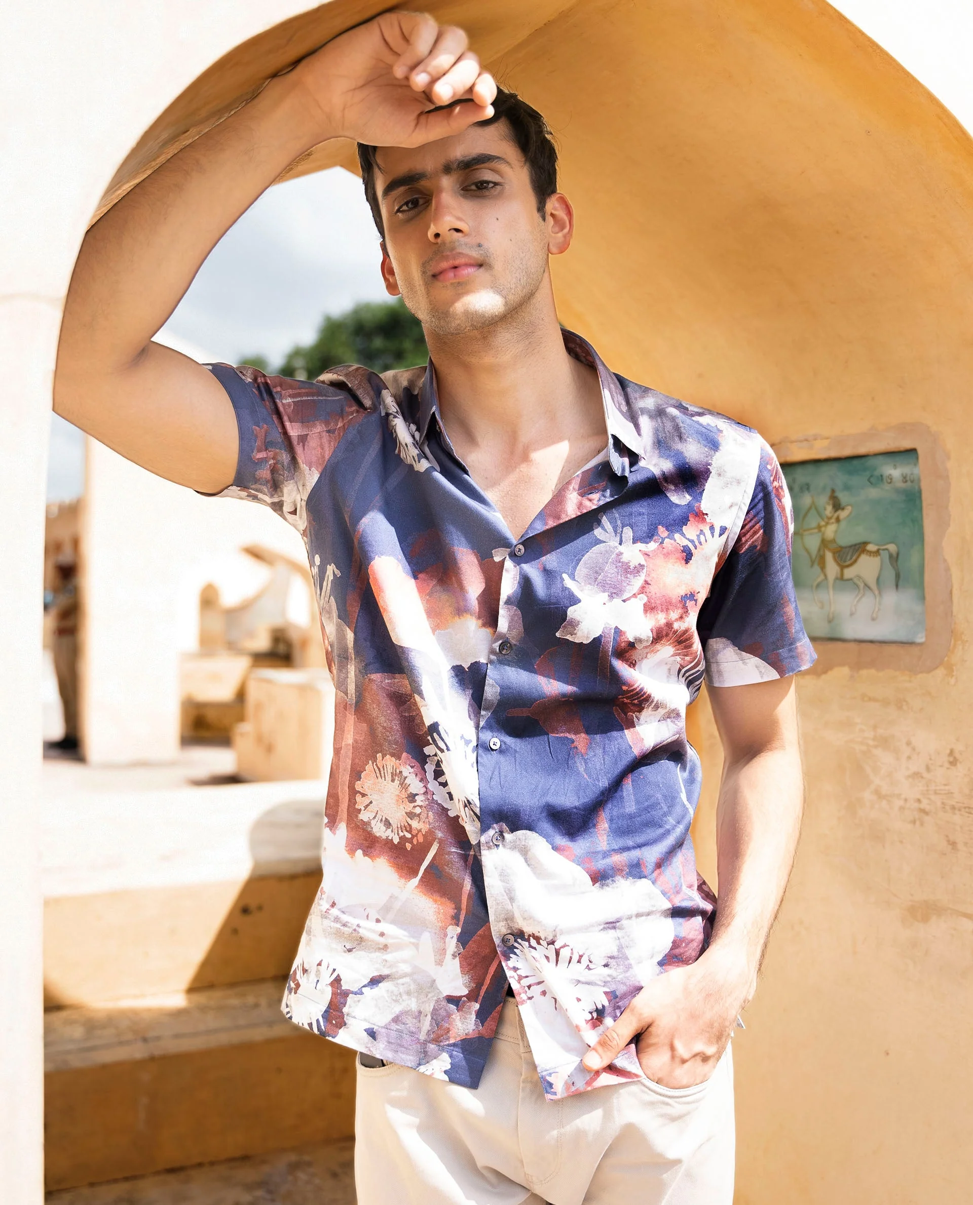 Rare Rabbit Men's Eighty Blue Cotton Floral Print Regular Fit Half Sleeve Collared Shirt - Image 7
