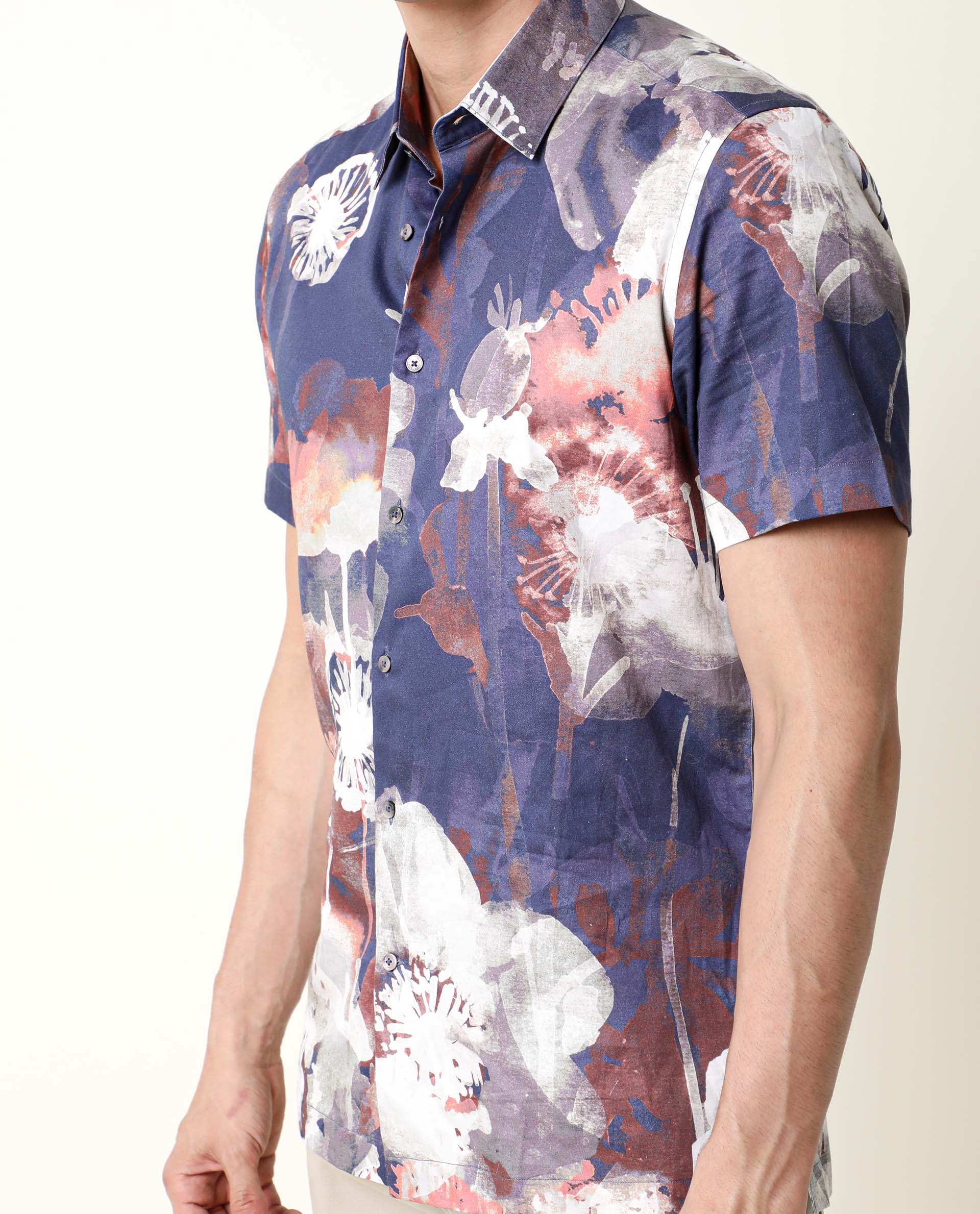Rare Rabbit Men's Eighty Blue Cotton Floral Print Regular Fit Half Sleeve Collared Shirt - Image 8