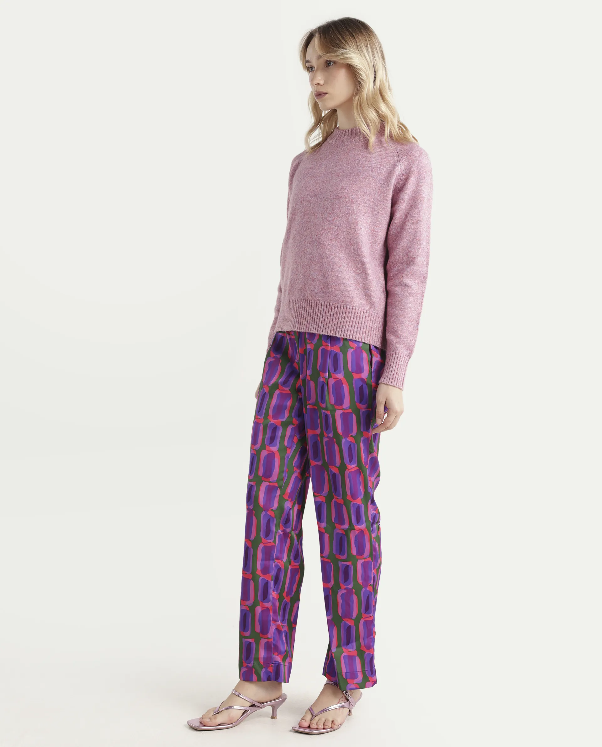 Rareism Women's Eista Purple Polyester Geometric Print Ankle Length Relaxed Fit Trouser - Image 5