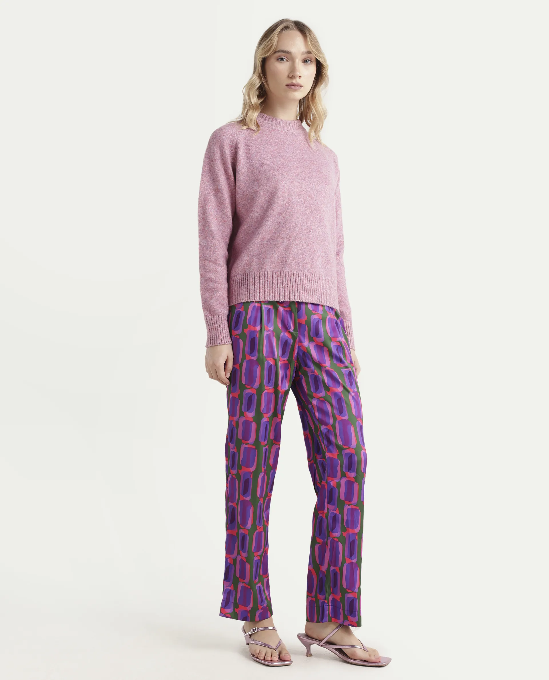 Rareism Women's Eista Purple Polyester Geometric Print Ankle Length Relaxed Fit Trouser - Image 6