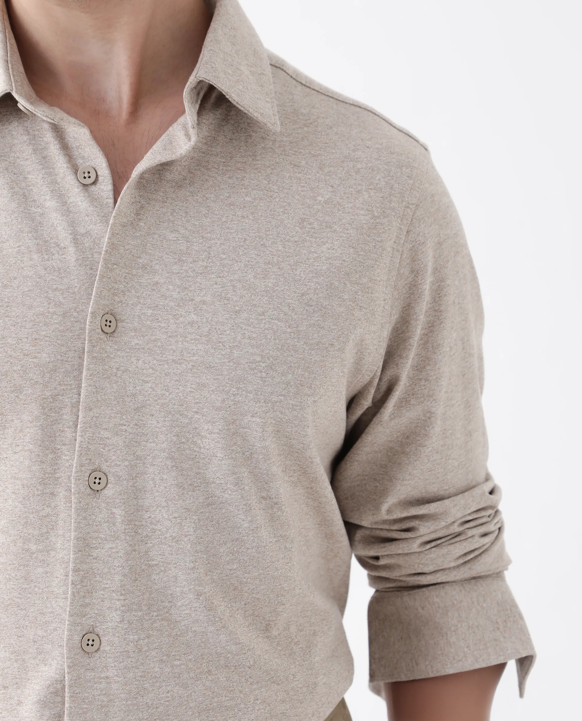 Rare Rabbit Men's Ekel Light Beige Cotton Blend Plain Regular Fit Full Sleeve Collared Shirt - Image 5