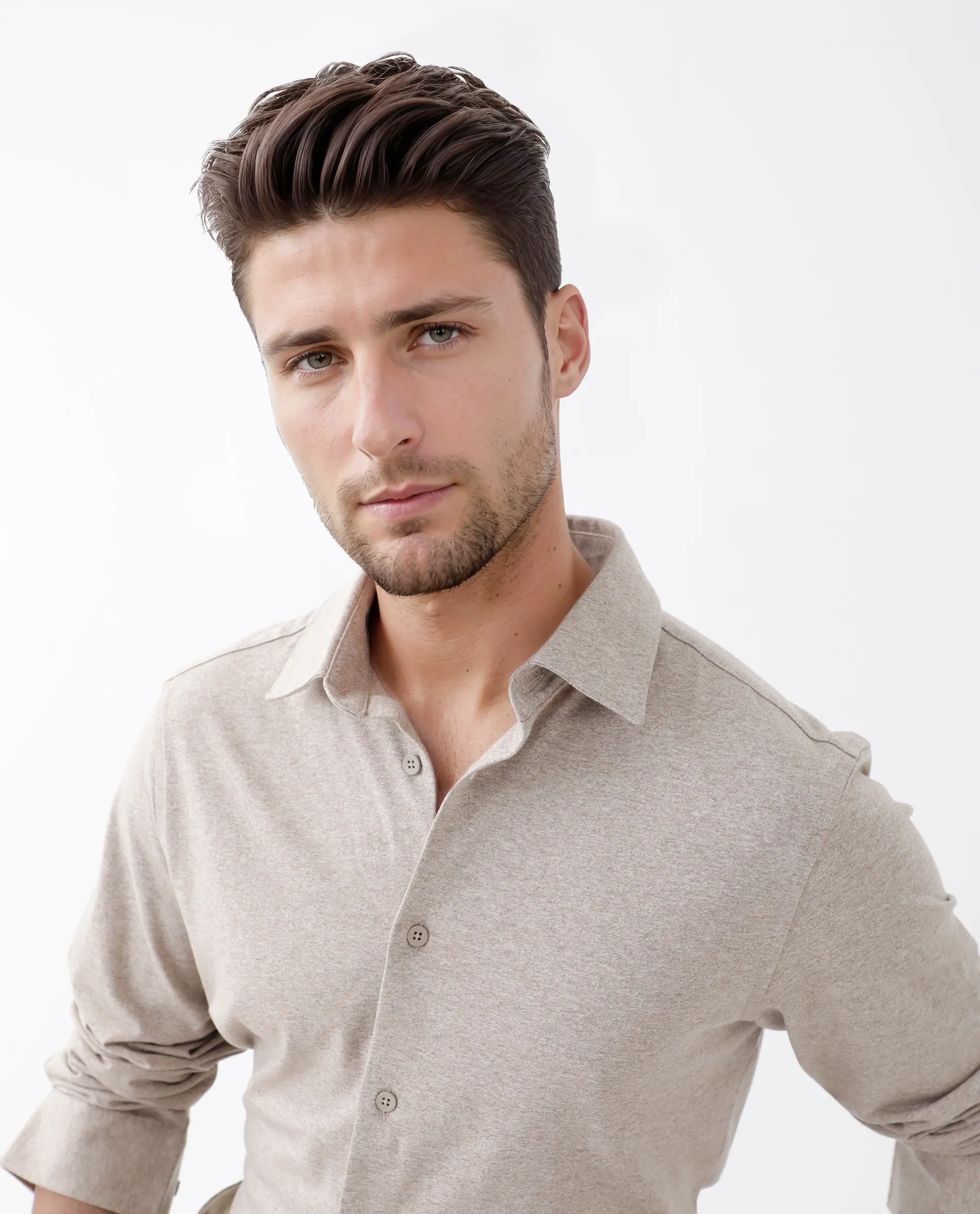 Rare Rabbit Men's Ekel Light Beige Cotton Blend Plain Regular Fit Full Sleeve Collared Shirt - Image 6