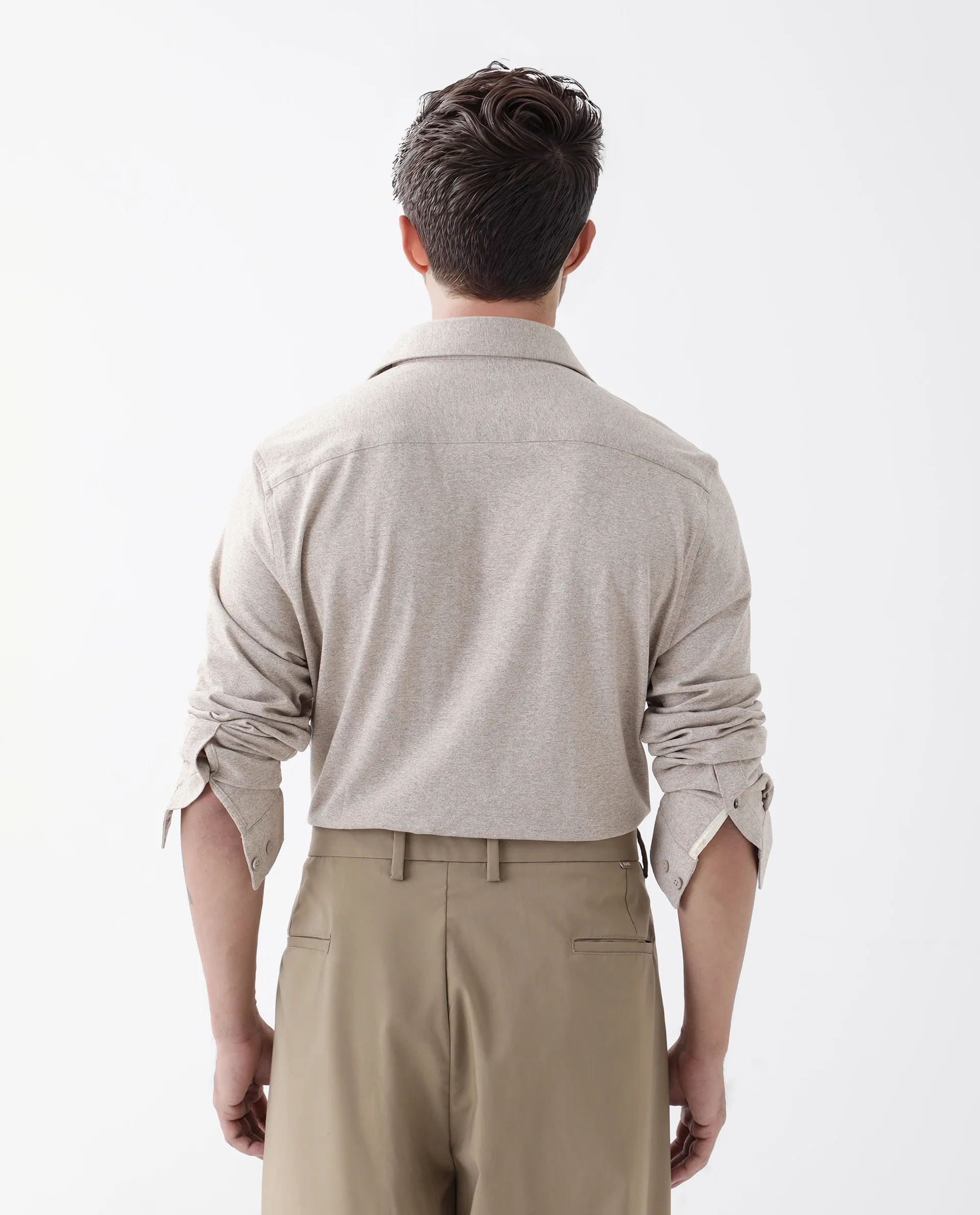 Rare Rabbit Men's Ekel Light Beige Cotton Blend Plain Regular Fit Full Sleeve Collared Shirt - Image 7