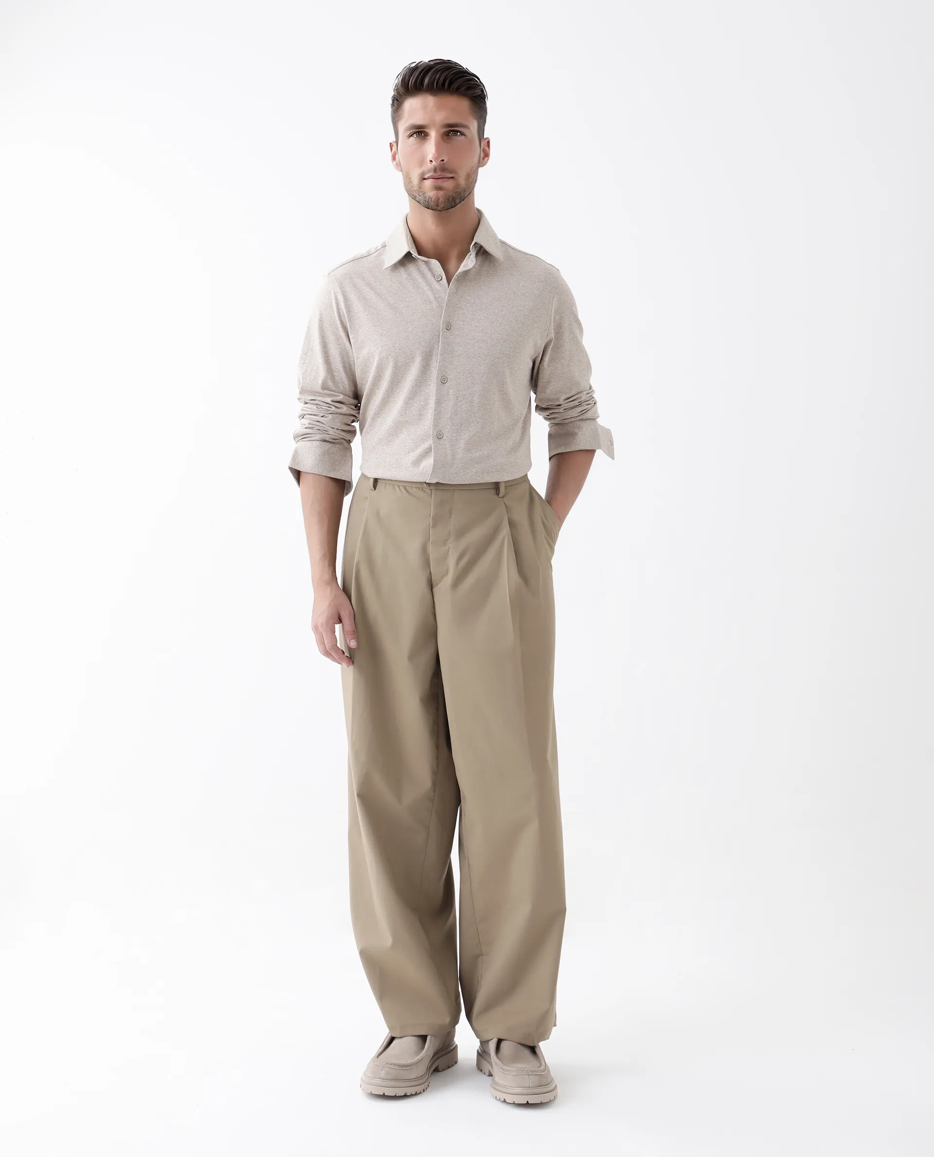Rare Rabbit Men's Ekel Light Beige Cotton Blend Plain Regular Fit Full Sleeve Collared Shirt - Image 8