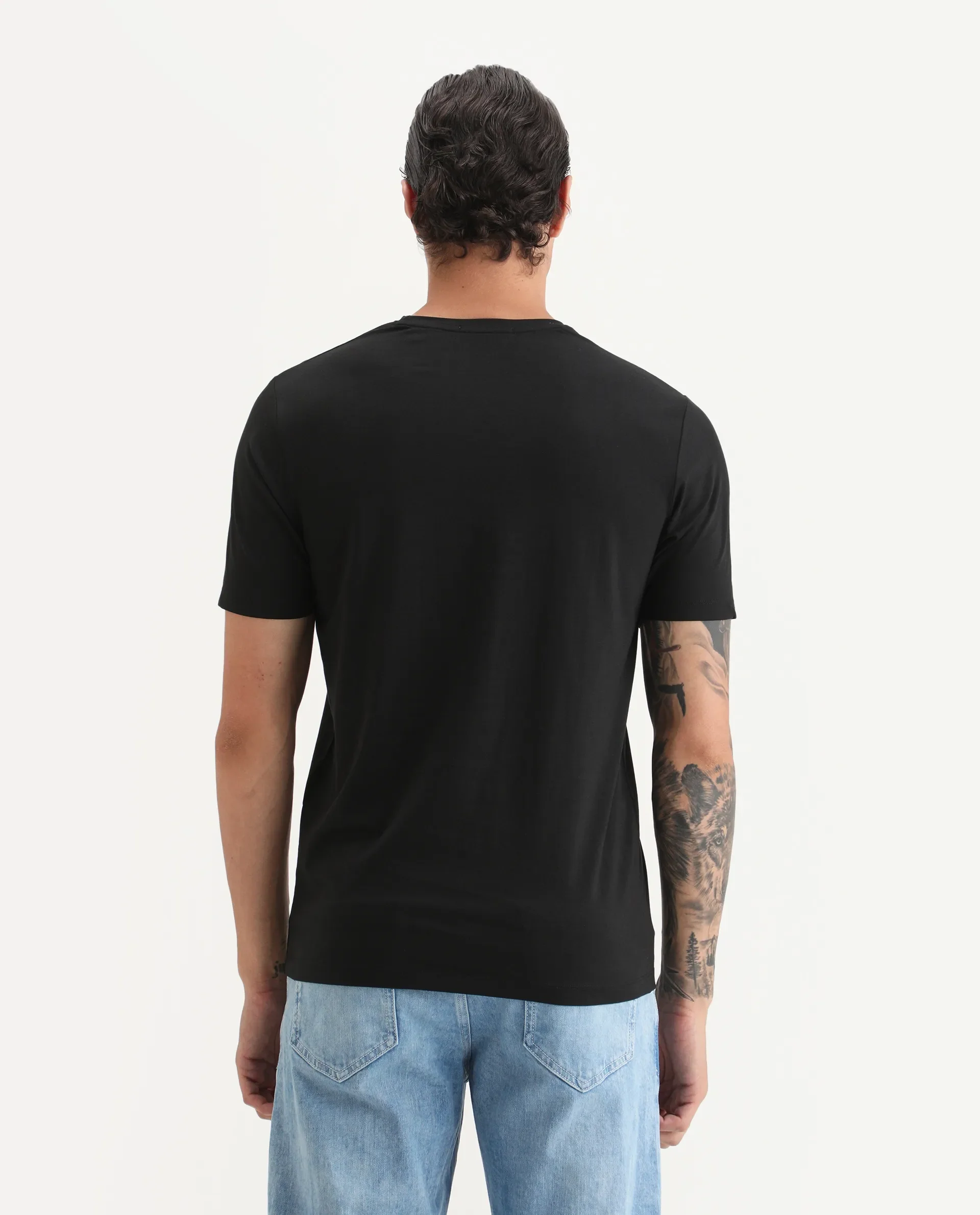 Rare Rabbit Men's Ekro Black Cotton Blend Fabric Short Sleeve Crew Neck Graphic Print T-Shirt - Image 7
