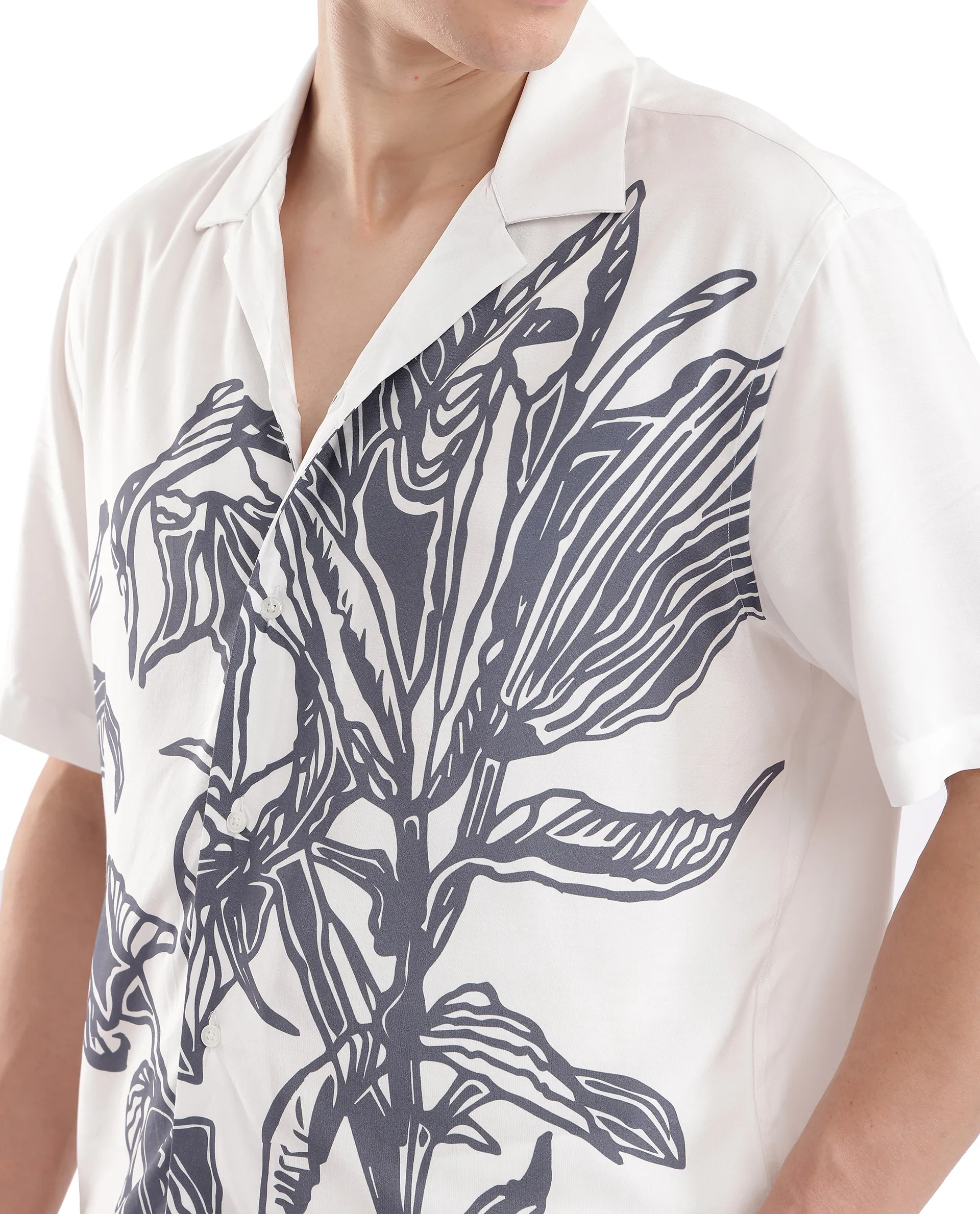 Rare Rabbit Men's Elan White Cotton Floral Print Boxy Fit Half Sleeve Cuban Collar Shirt - Image 7