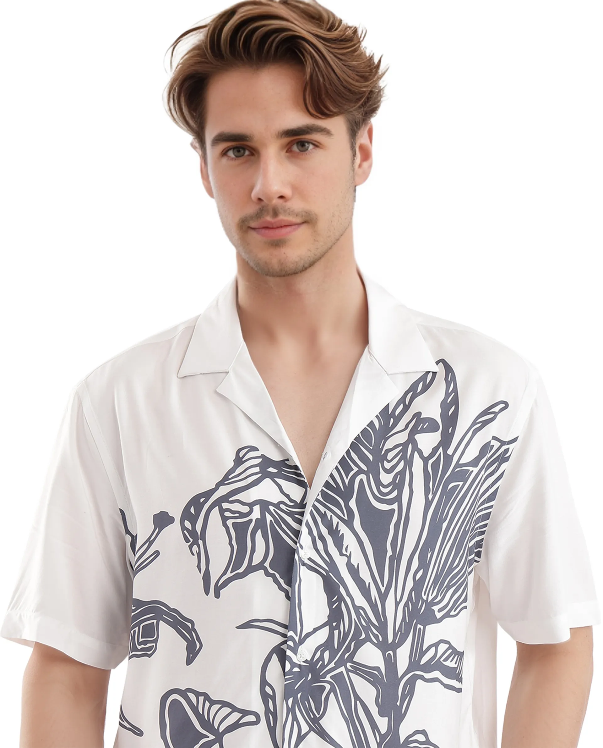 Rare Rabbit Men's Elan White Cotton Floral Print Boxy Fit Half Sleeve Cuban Collar Shirt - Image 8