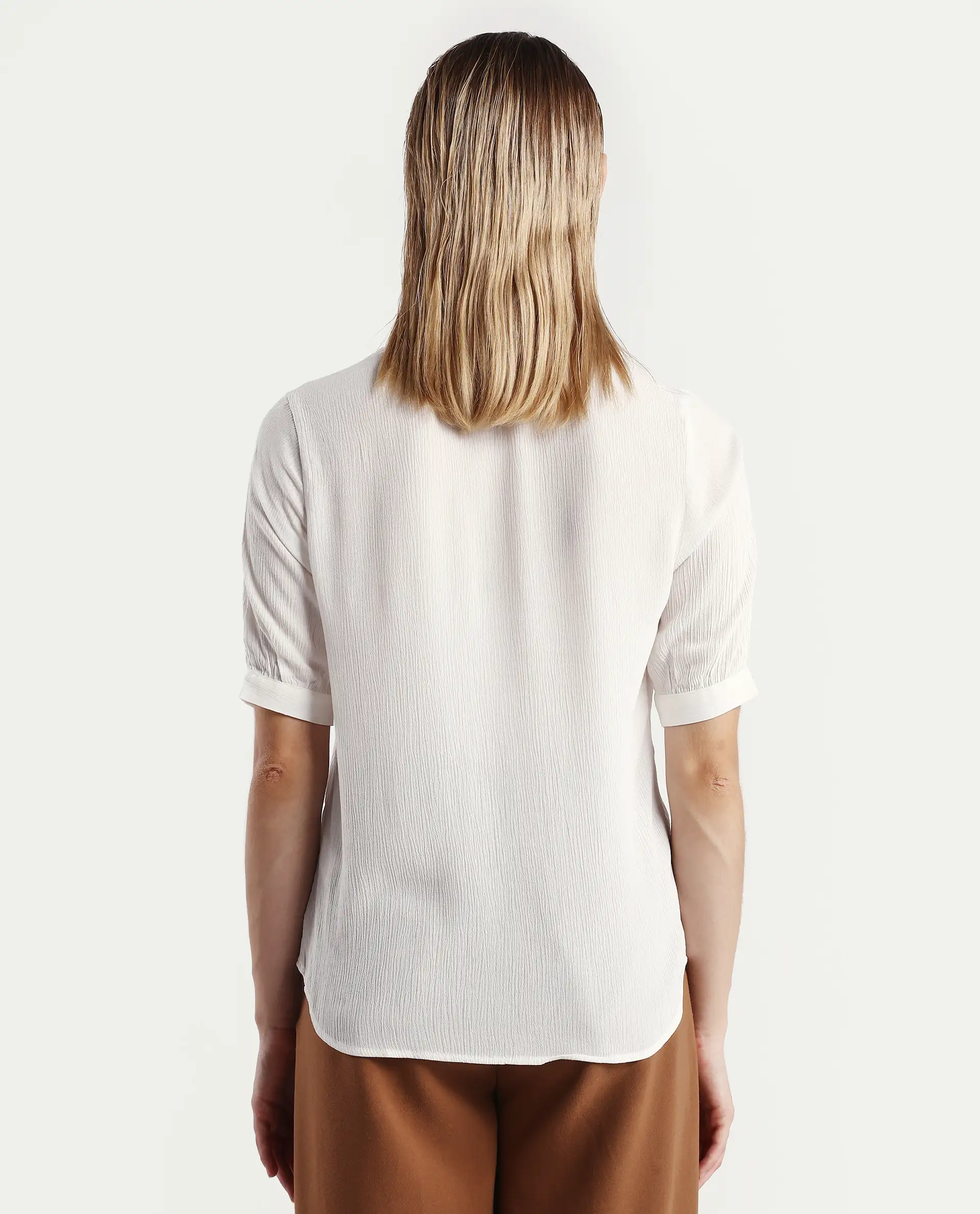 Rareism Women's Elane White Viscose Mandarin Collar Regular Fit Plain Top - Image 7