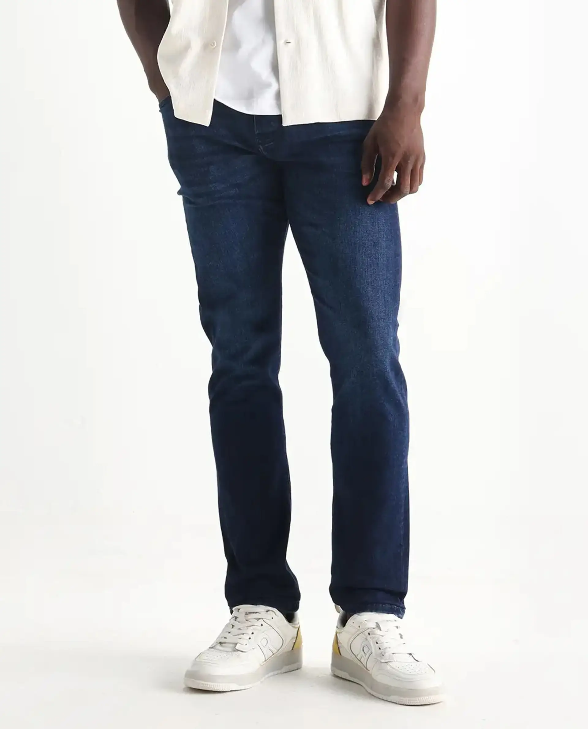 Rare Rabbit Men's Elanza Blue Cotton Blend Plain Morris Regular Fit Jeans - Image 10