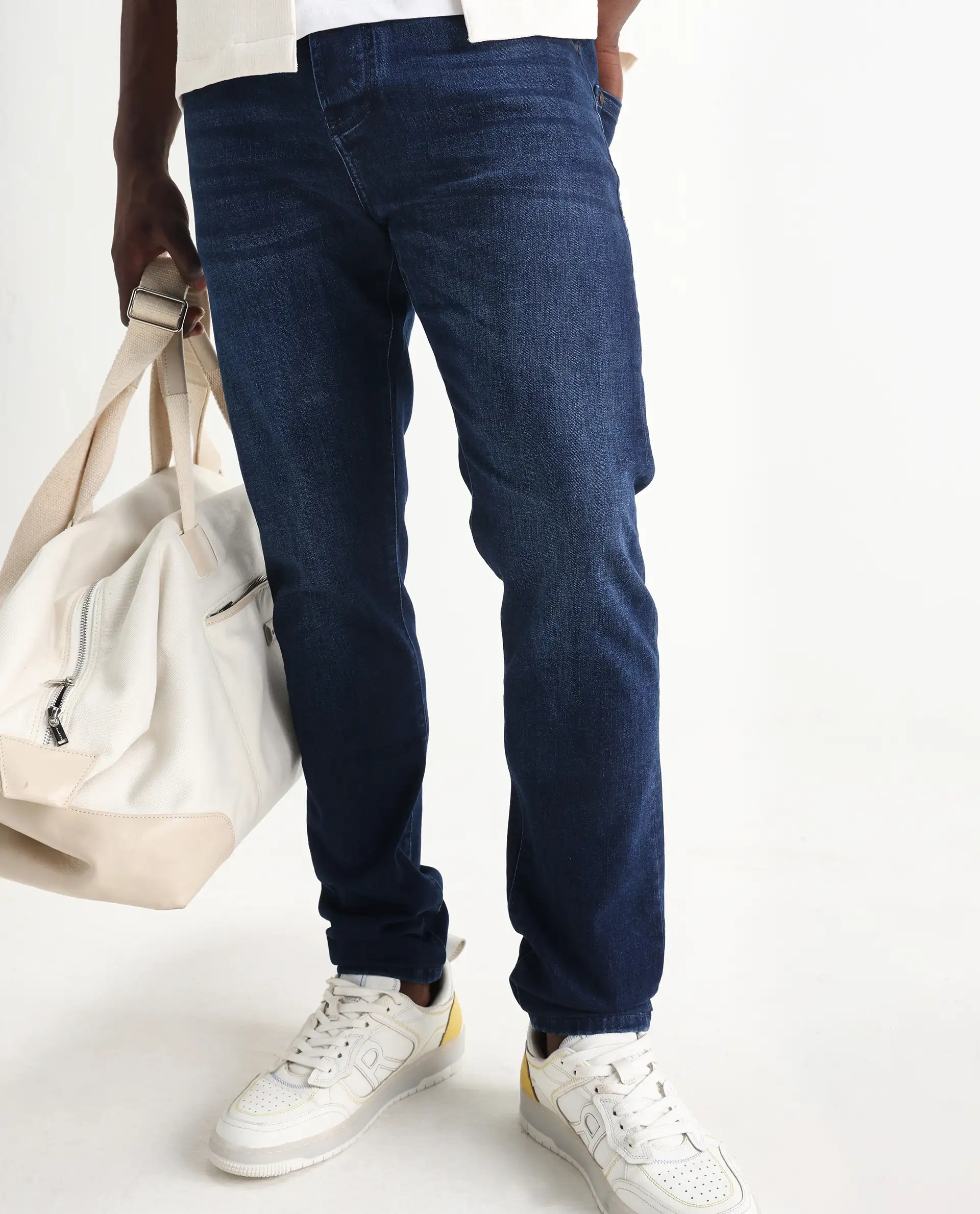 Rare Rabbit Men's Elanza Blue Cotton Blend Plain Morris Regular Fit Jeans - Image 2