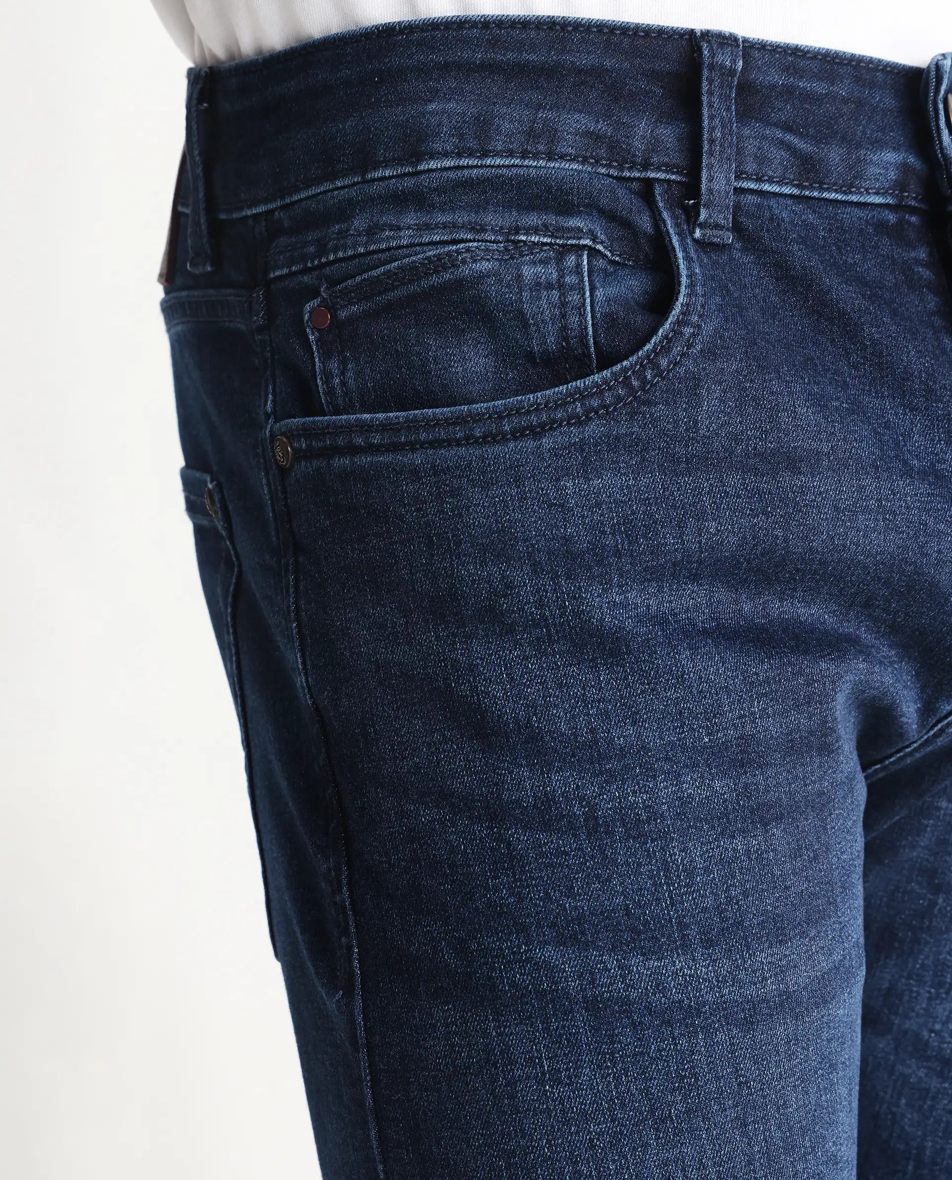 Rare Rabbit Men's Elanza Blue Cotton Blend Plain Morris Regular Fit Jeans - Image 3