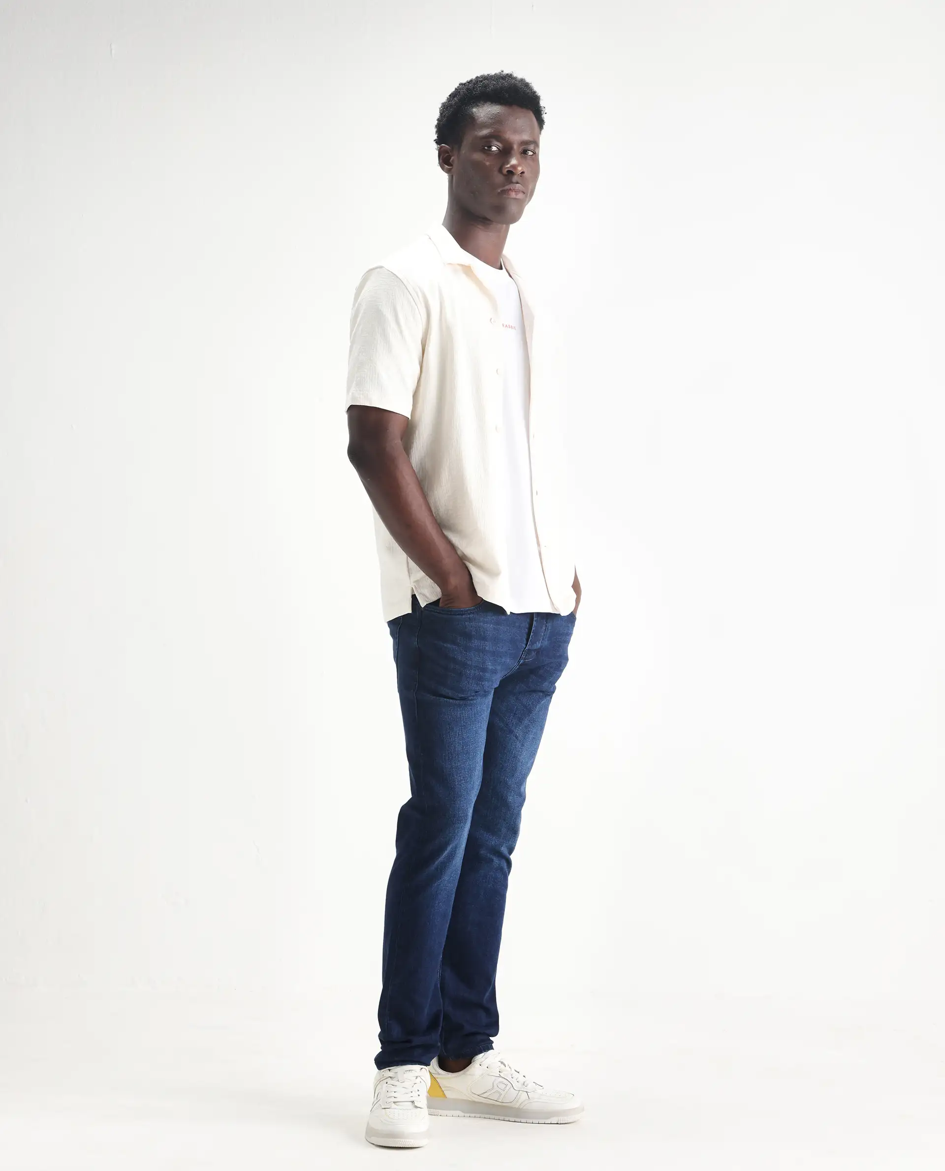 Rare Rabbit Men's Elanza Blue Cotton Blend Plain Morris Regular Fit Jeans - Image 4