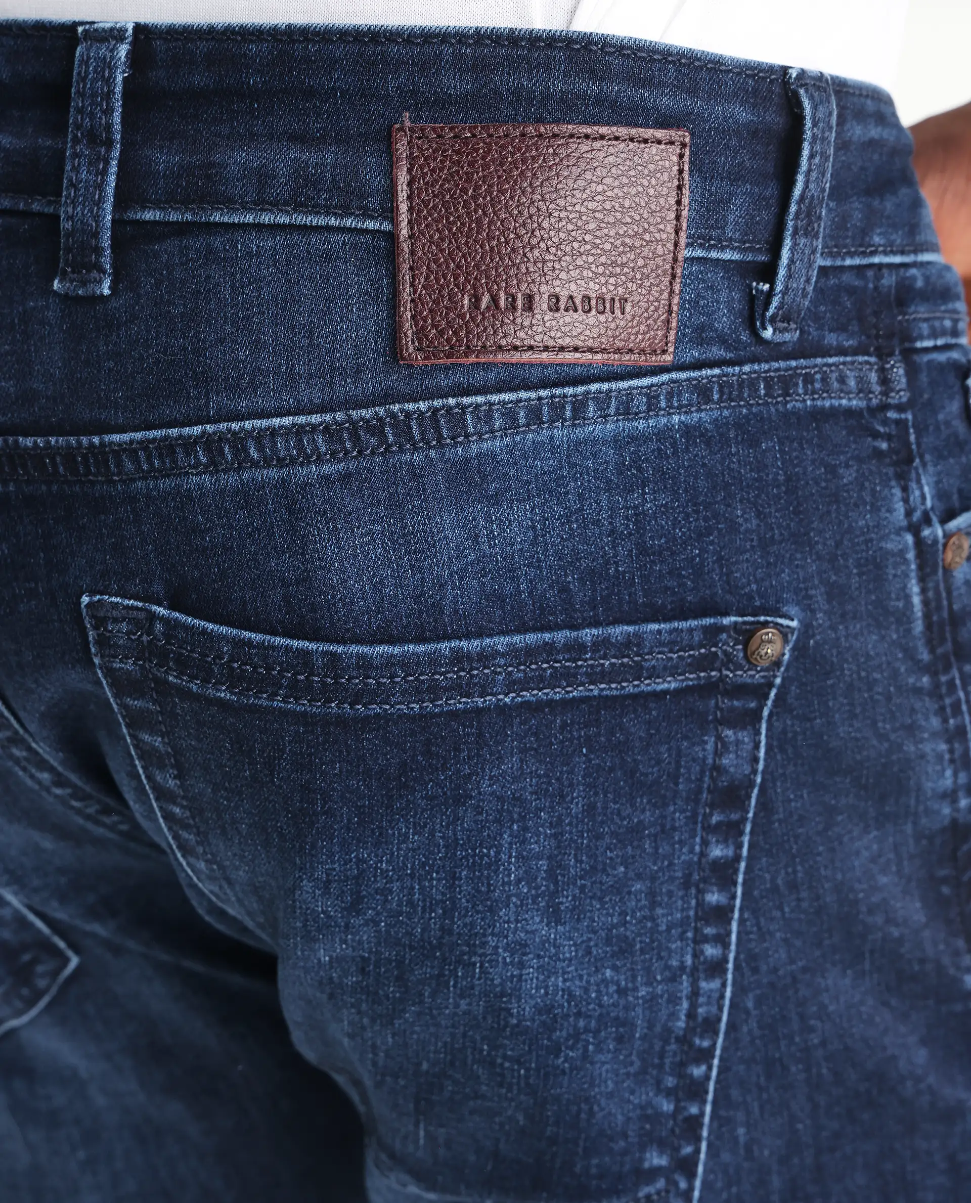 Rare Rabbit Men's Elanza Blue Cotton Blend Plain Morris Regular Fit Jeans - Image 7