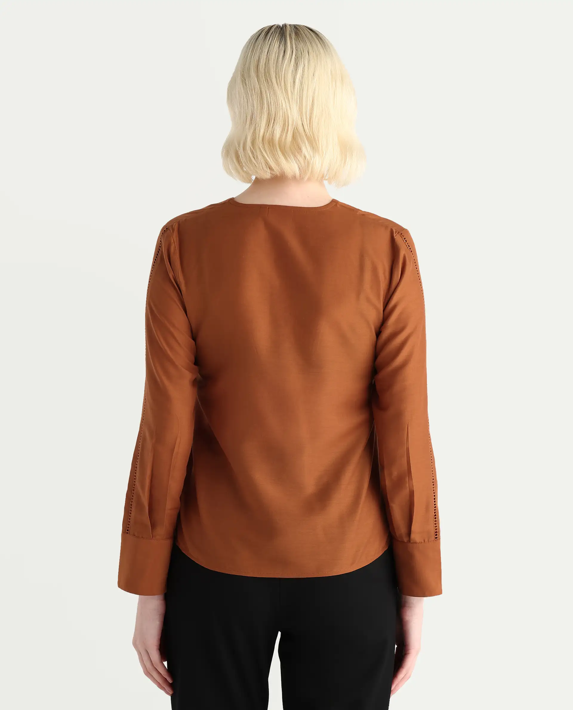 Rareism Women's Elapo Rust Polyester Cuffed Sleeve V-Neck Regular Fit Plain Top - Image 7