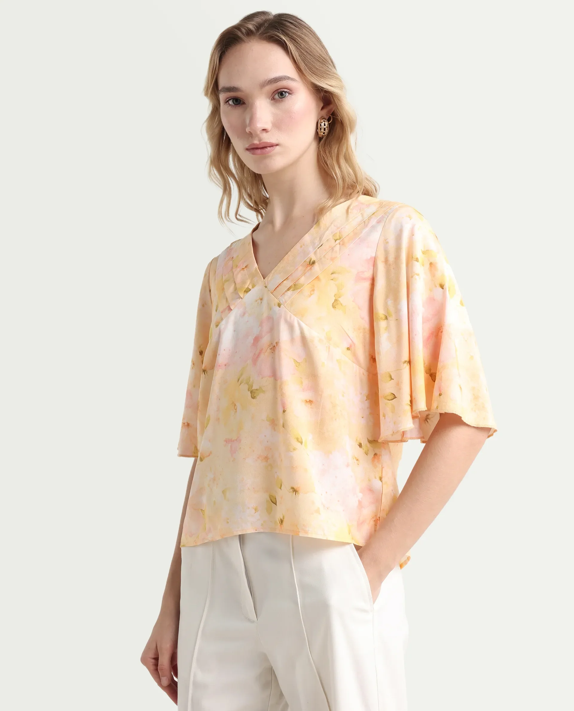 Rareism Women's Elara Yellow Viscose V-Neck Regular Fit Top - Image 5