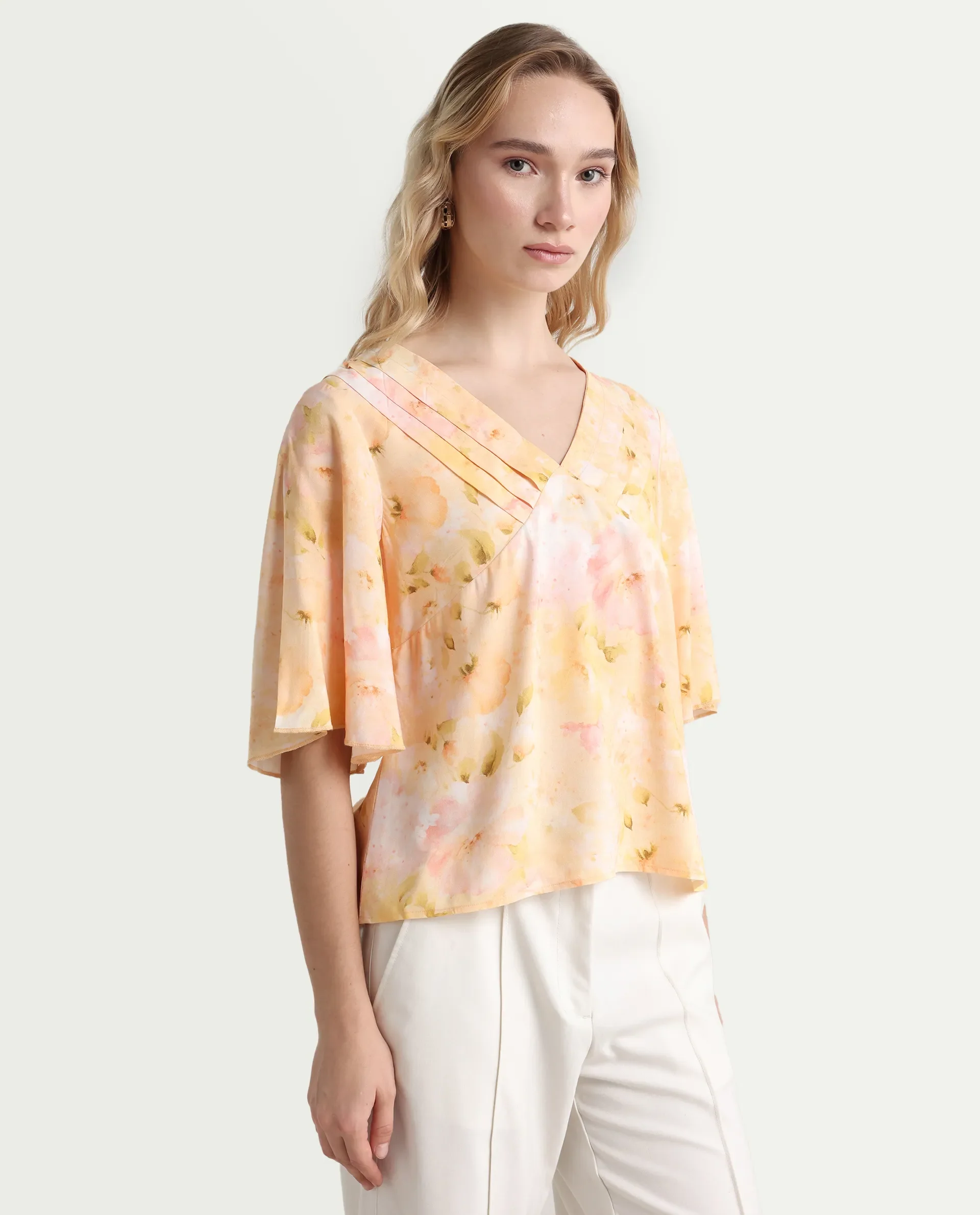 Rareism Women's Elara Yellow Viscose V-Neck Regular Fit Top - Image 6