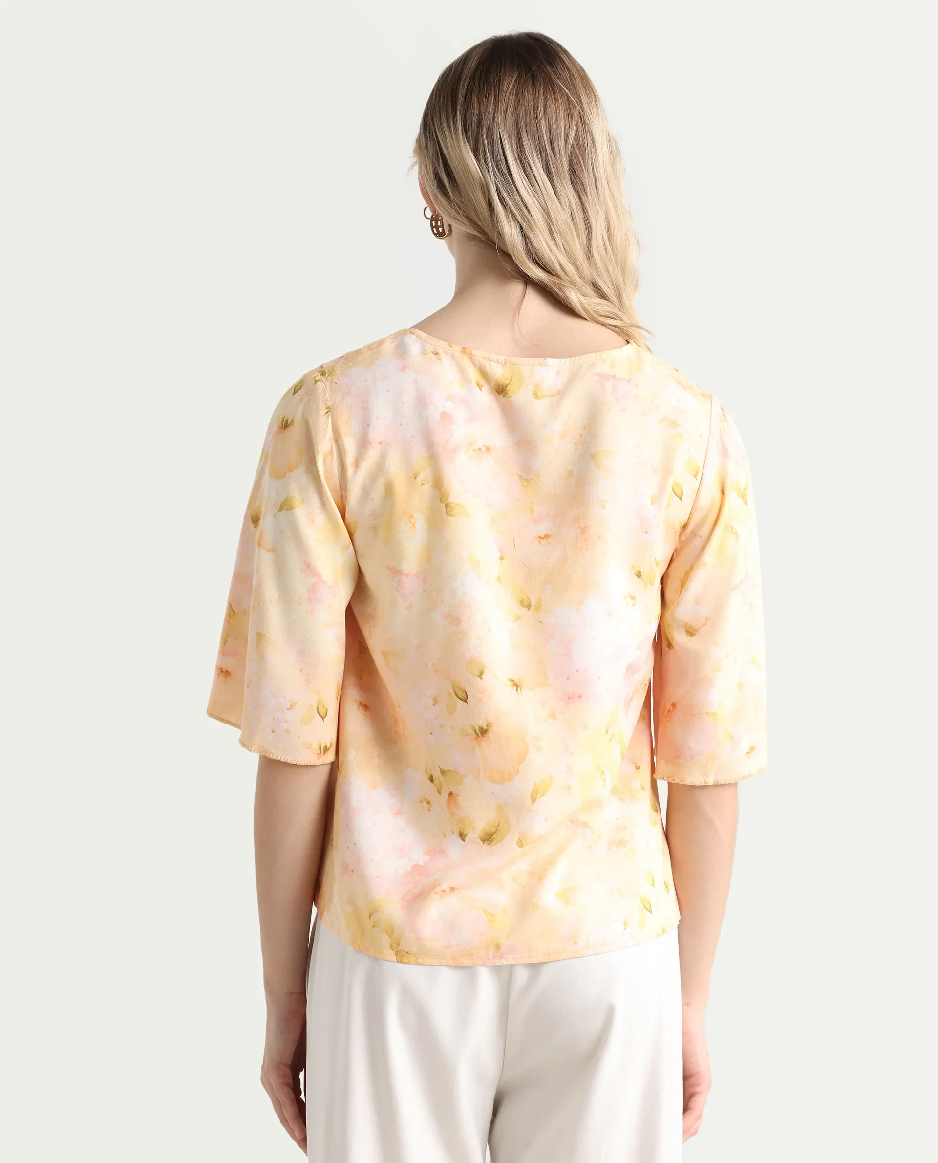 Rareism Women's Elara Yellow Viscose V-Neck Regular Fit Top - Image 7