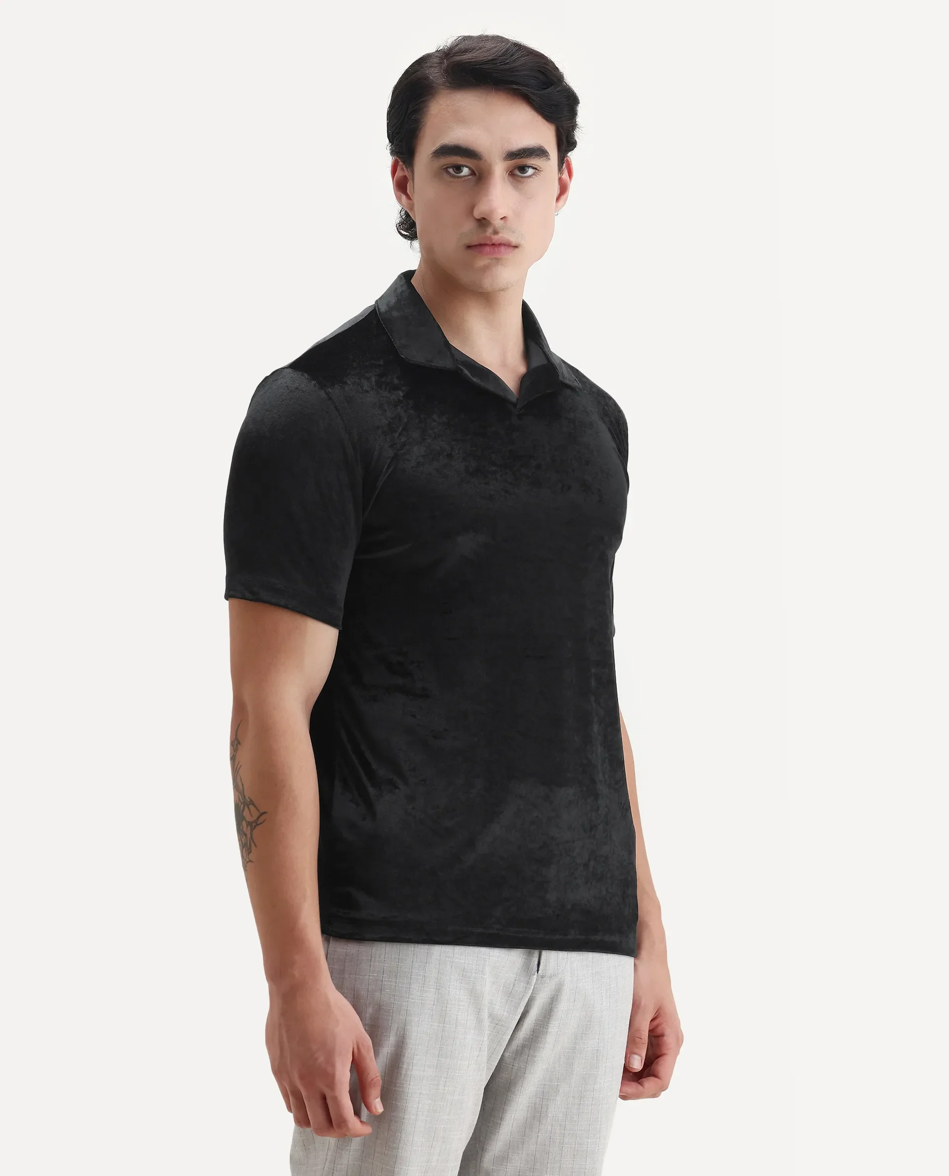 Rare Rabbit Men's Electro 1 Black Polyester Plain Regular Fit Half Sleeve Polo - Image 4