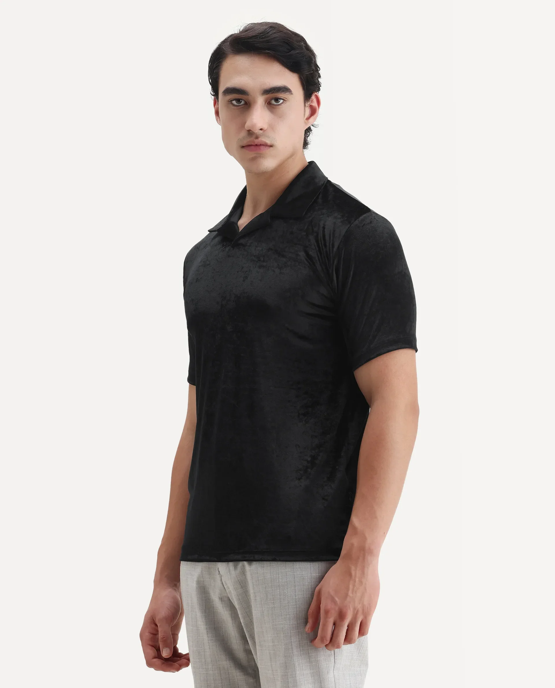 Rare Rabbit Men's Electro 1 Black Polyester Plain Regular Fit Half Sleeve Polo - Image 5