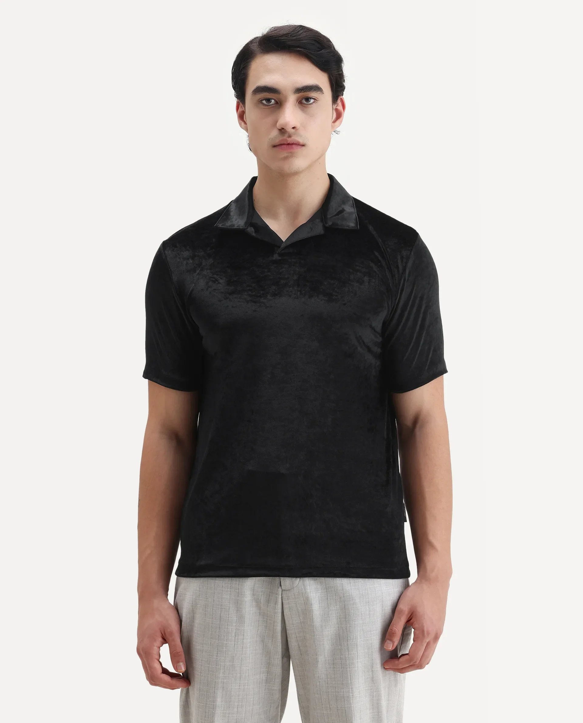 Rare Rabbit Men's Electro 1 Black Polyester Plain Regular Fit Half Sleeve Polo - Image 6