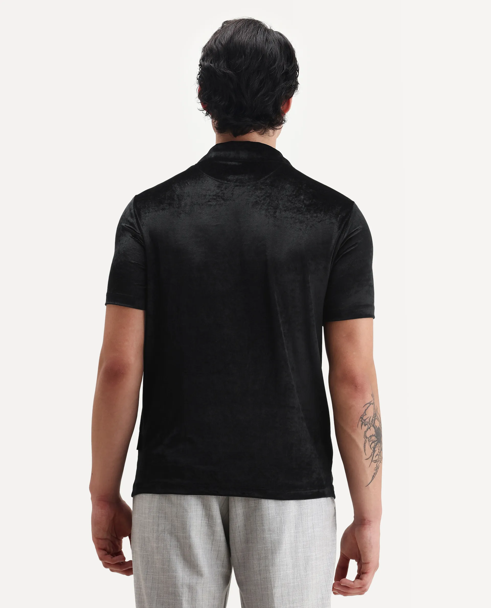 Rare Rabbit Men's Electro 1 Black Polyester Plain Regular Fit Half Sleeve Polo - Image 7