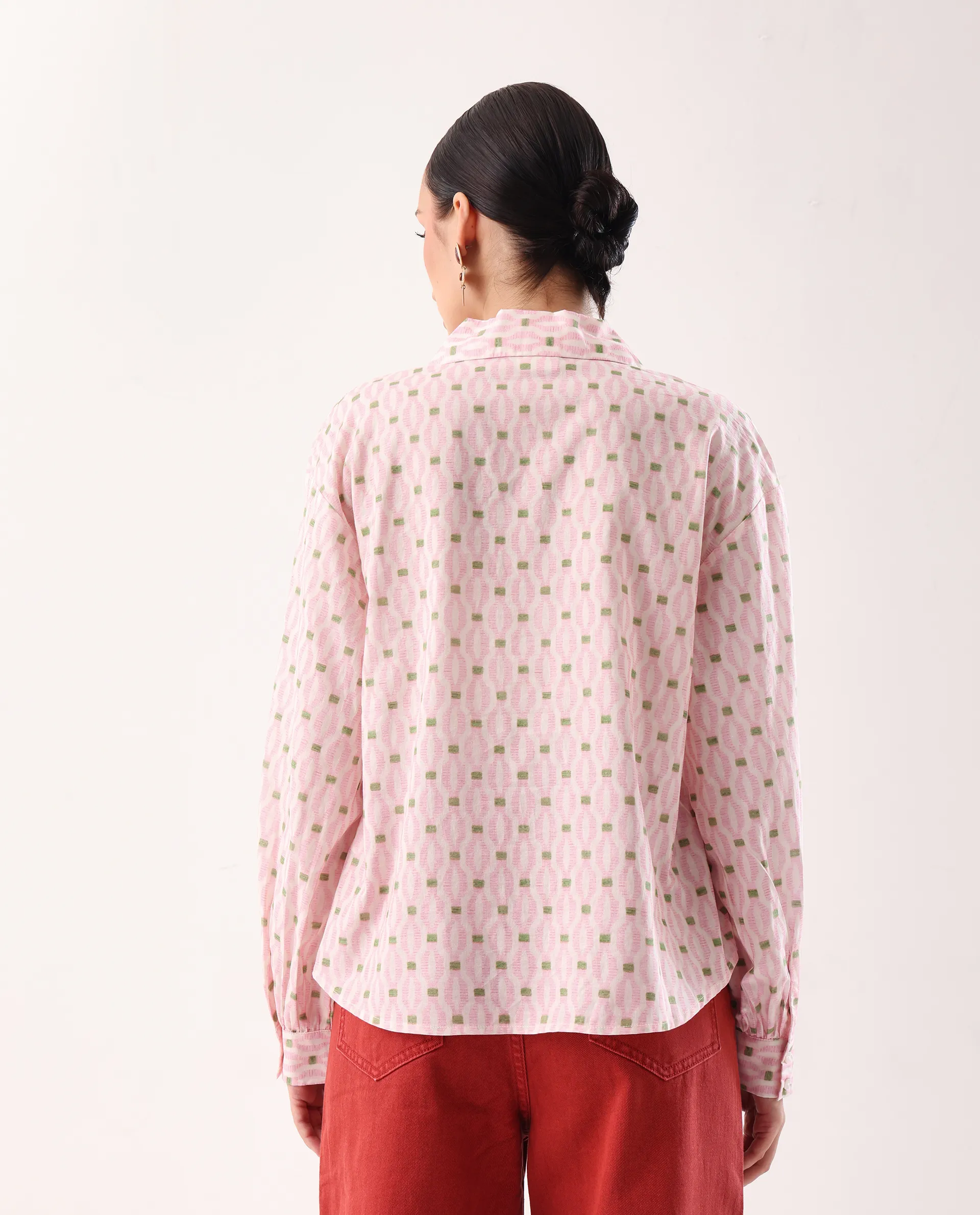 Rareism Women's Eldan Pink Cotton Collared Neck Relaxed Fit Top - Image 6