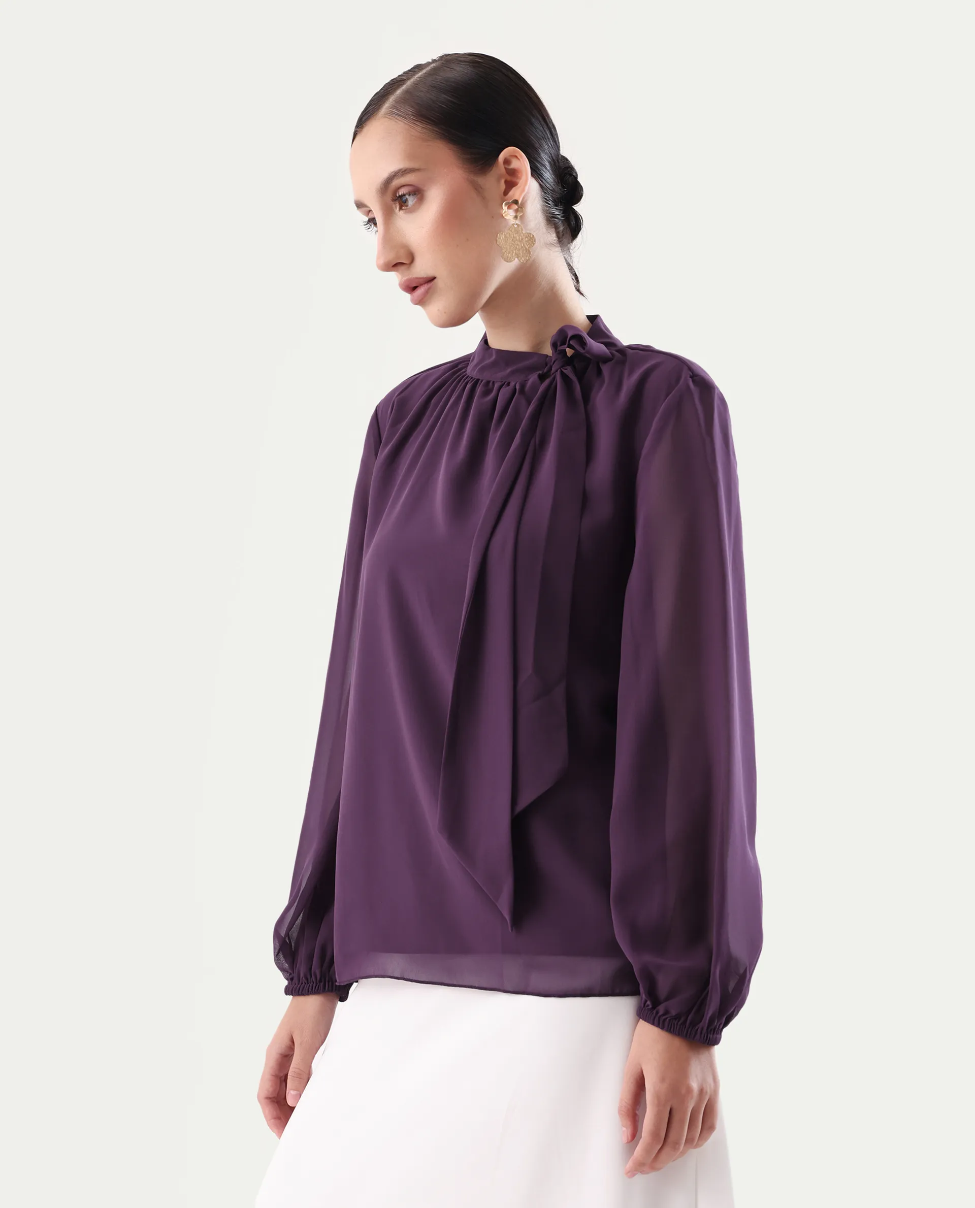 Rareism Women's Elden Maroon Polyester Tie-Up Neck Regular Fit Plain Top - Image 5