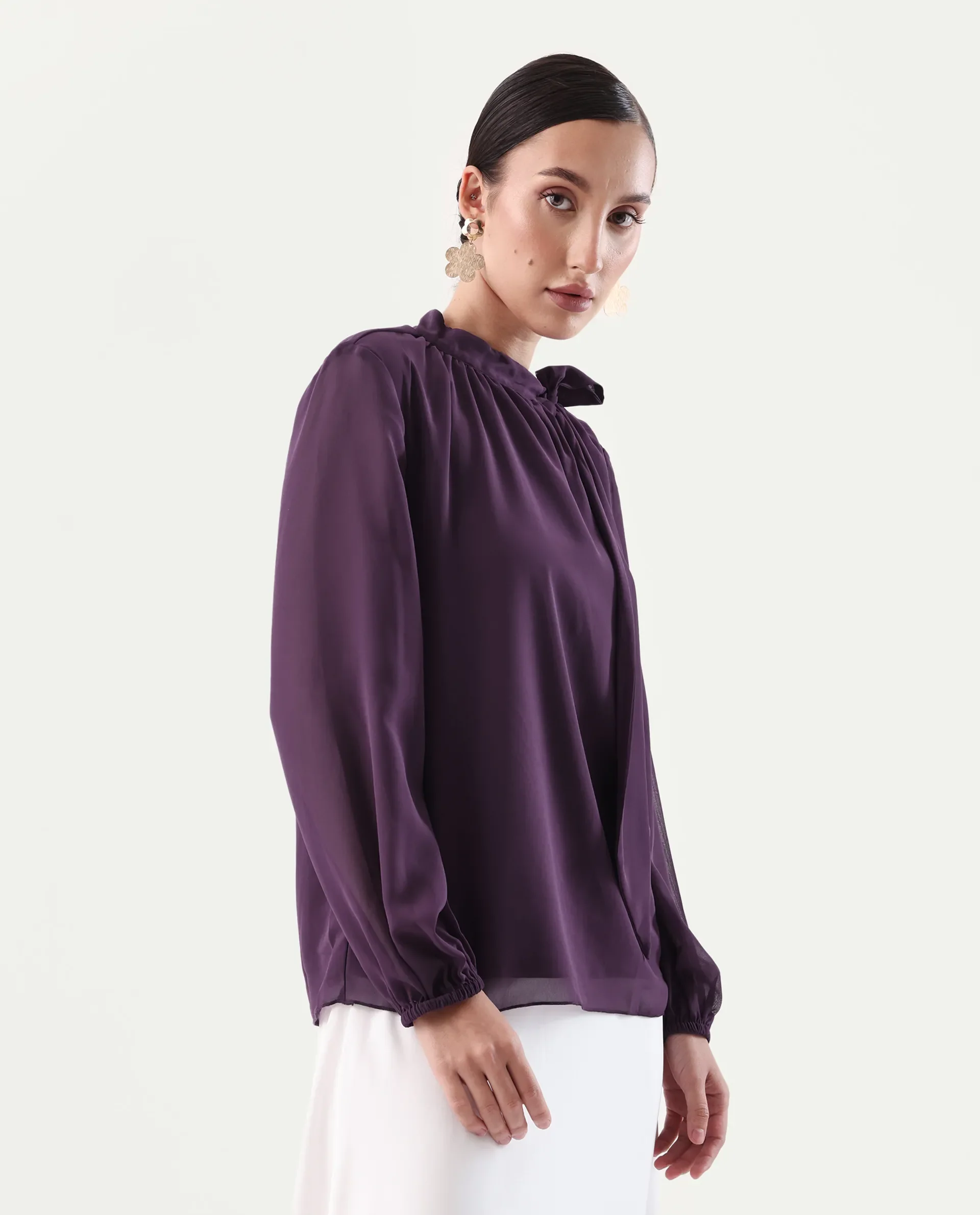 Rareism Women's Elden Maroon Polyester Tie-Up Neck Regular Fit Plain Top - Image 6