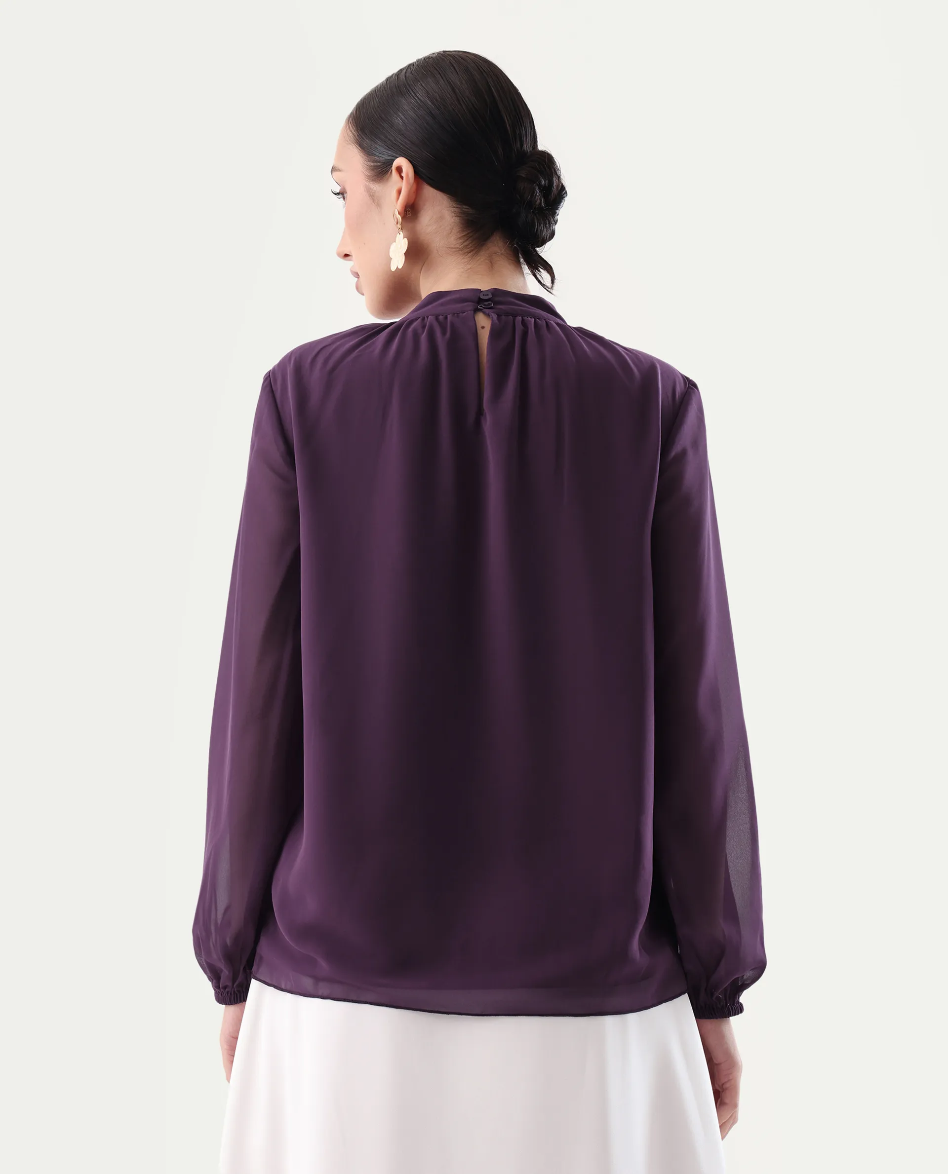 Rareism Women's Elden Maroon Polyester Tie-Up Neck Regular Fit Plain Top - Image 7