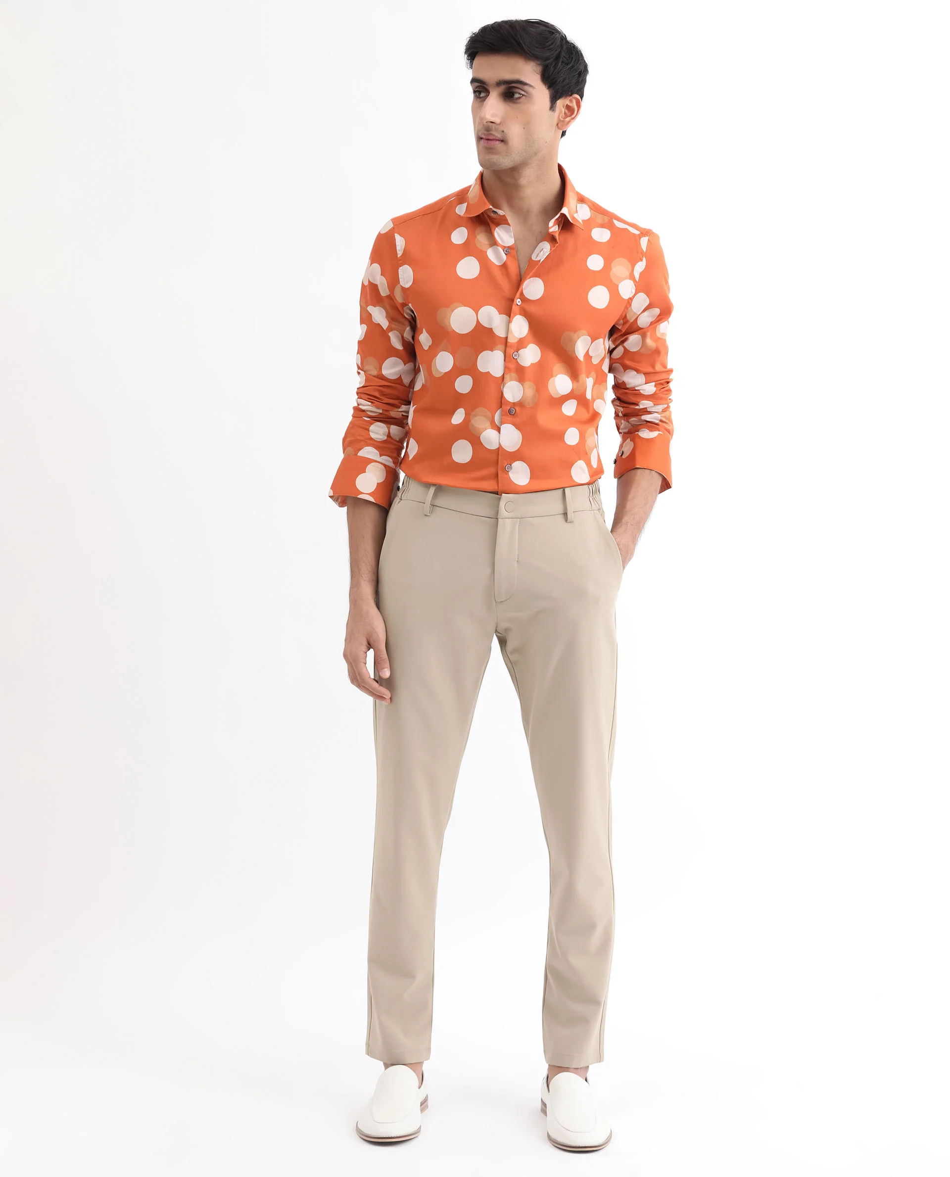 Rare Rabbit Men's Elde Rust Cotton Polka Print Regular Fit Full Sleeve Collared Shirt - Image 2