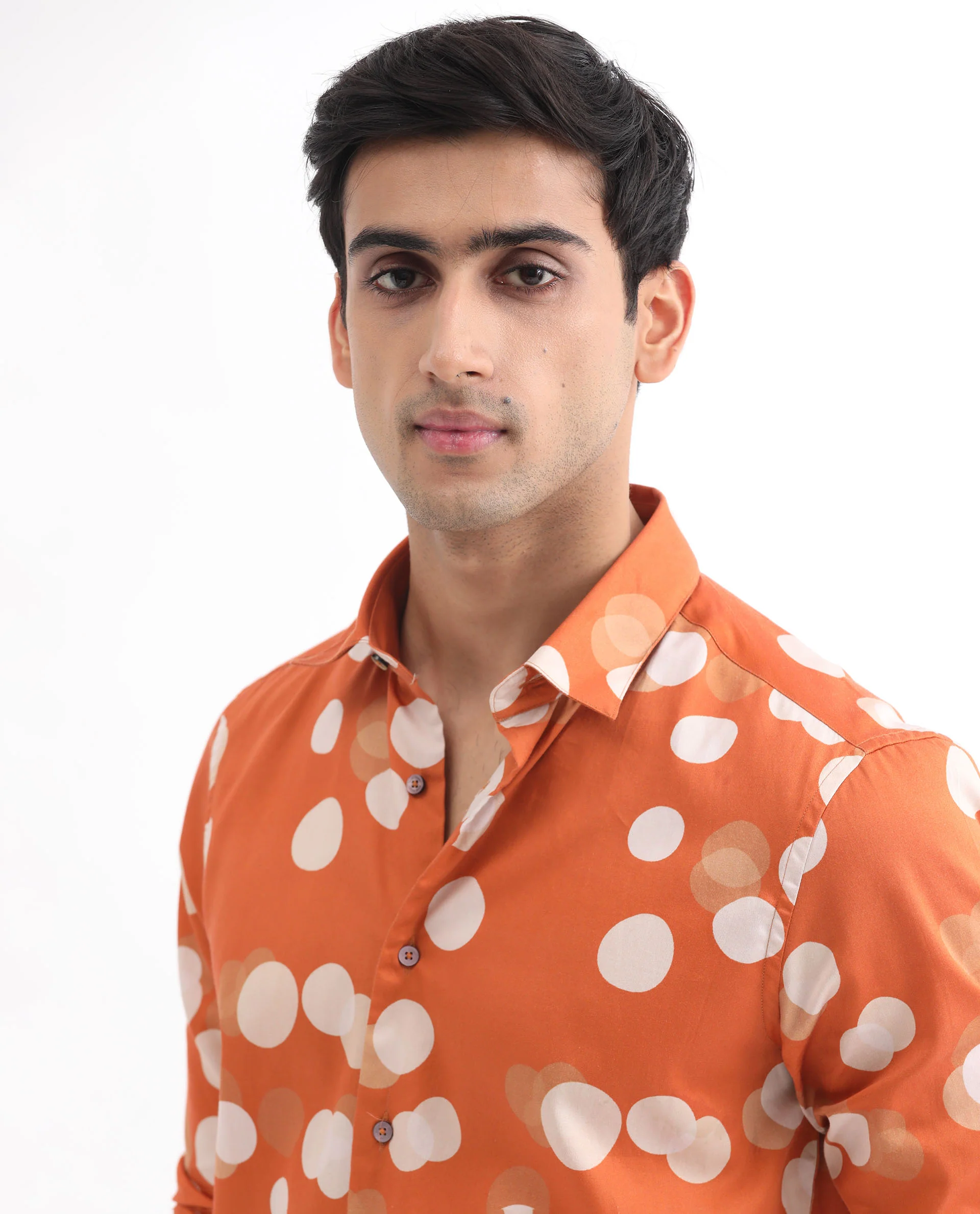 Rare Rabbit Men's Elde Rust Cotton Polka Print Regular Fit Full Sleeve Collared Shirt - Image 5