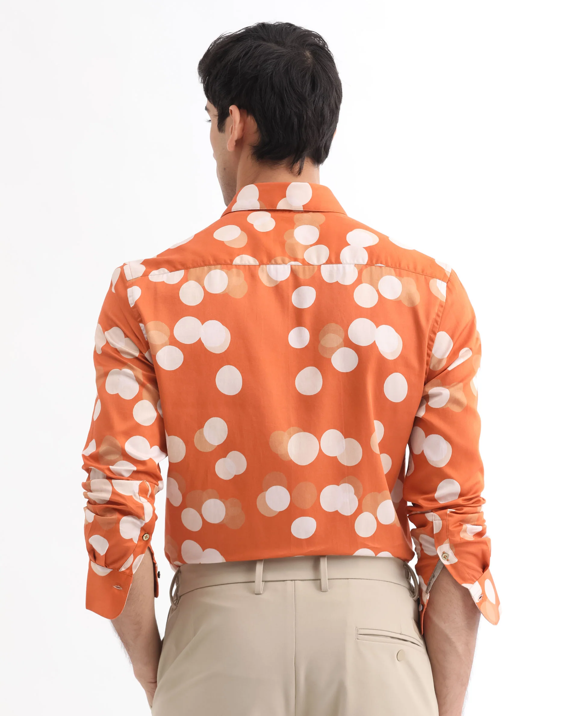Rare Rabbit Men's Elde Rust Cotton Polka Print Regular Fit Full Sleeve Collared Shirt - Image 8