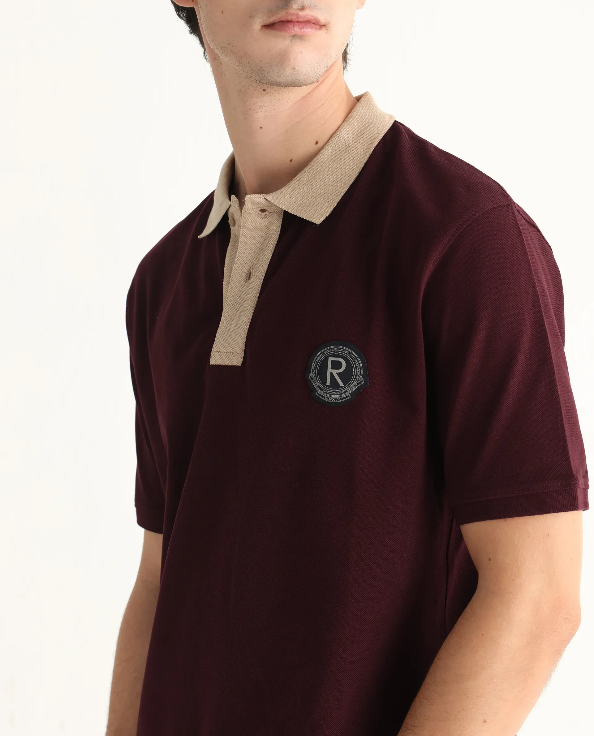 Rare Rabbit Men's Eldon Dark Maroon Cotton Plain Regular Fit Half Sleeve Polo - Image 3