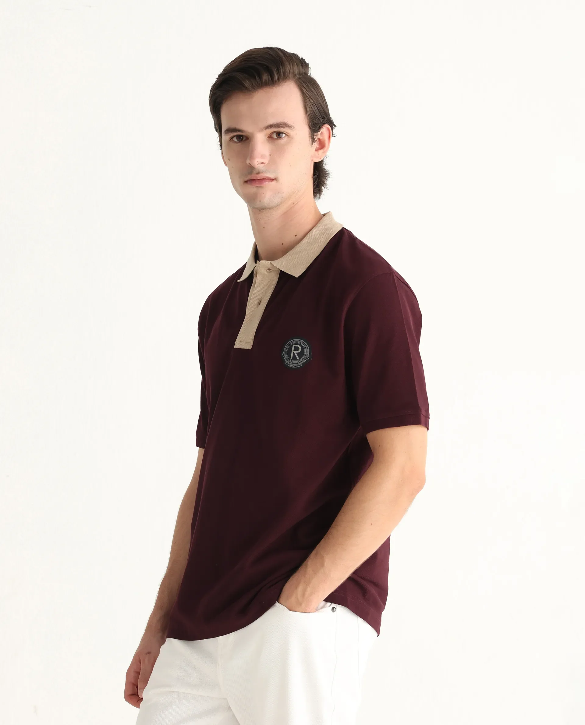 Rare Rabbit Men's Eldon Dark Maroon Cotton Plain Regular Fit Half Sleeve Polo - Image 5