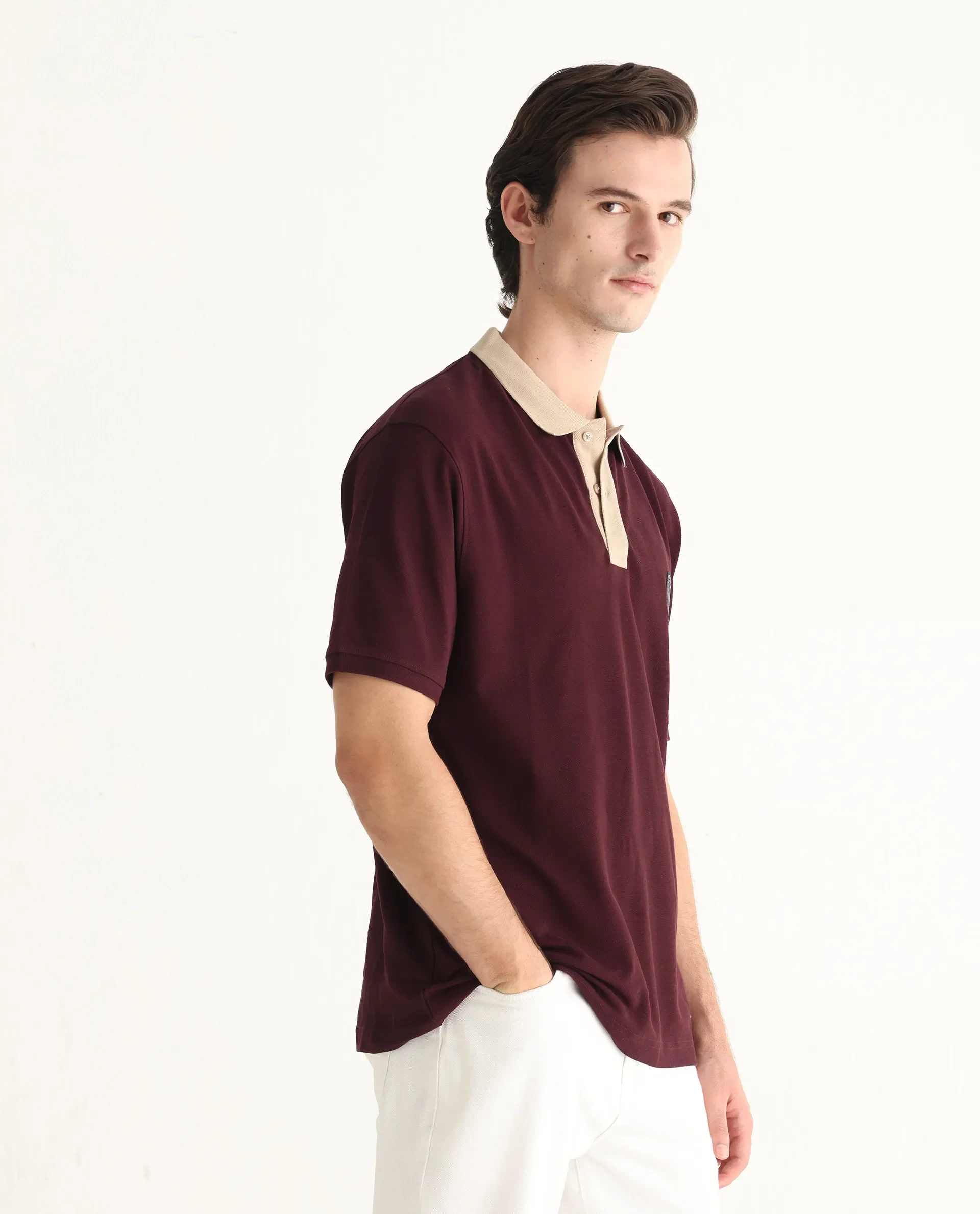 Rare Rabbit Men's Eldon Dark Maroon Cotton Plain Regular Fit Half Sleeve Polo - Image 6