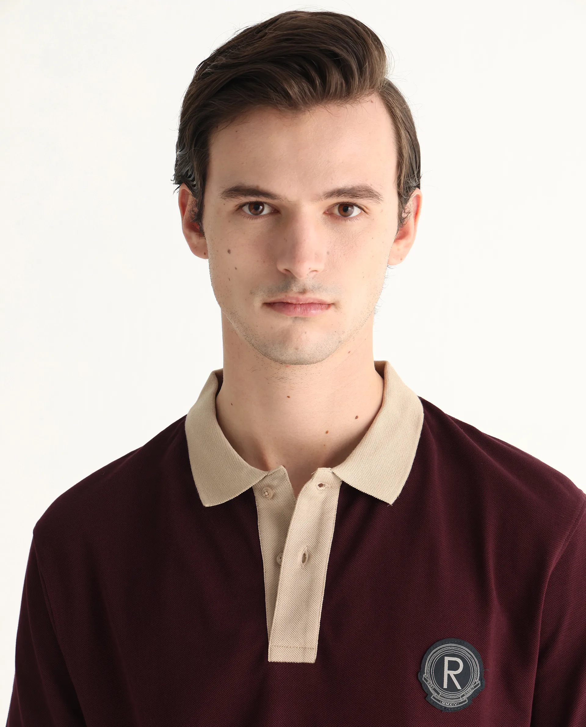 Rare Rabbit Men's Eldon Dark Maroon Cotton Plain Regular Fit Half Sleeve Polo - Image 7