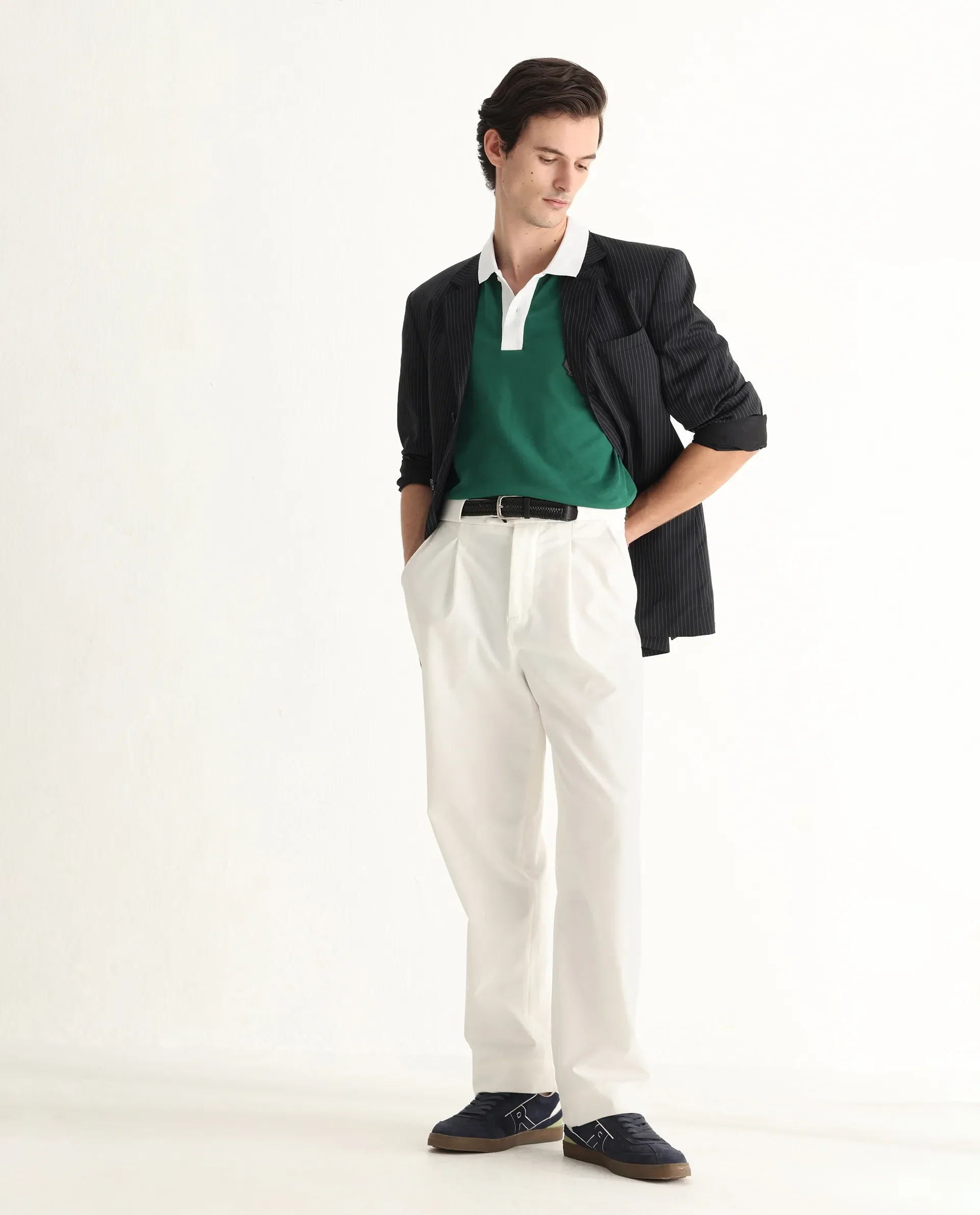 Rare Rabbit Men's Eldon Green Cotton Plain Regular Fit Half Sleeve Polo - Image 2