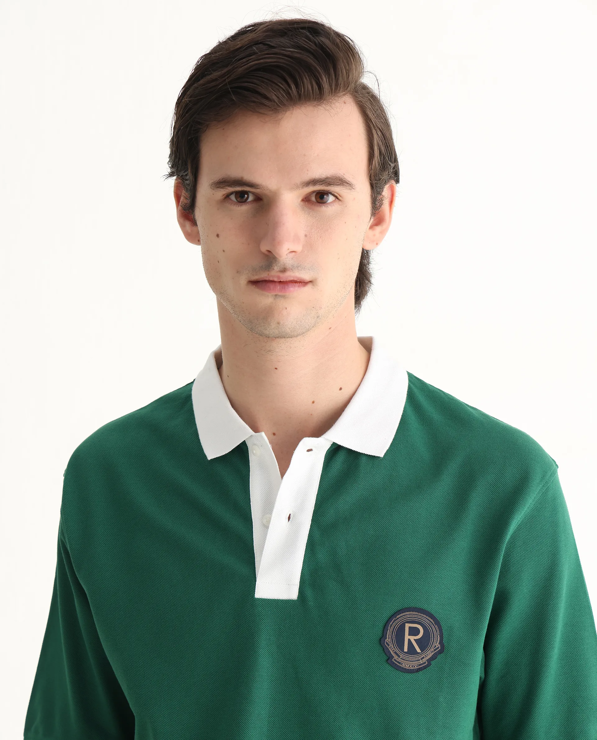 Rare Rabbit Men's Eldon Green Cotton Plain Regular Fit Half Sleeve Polo - Image 7