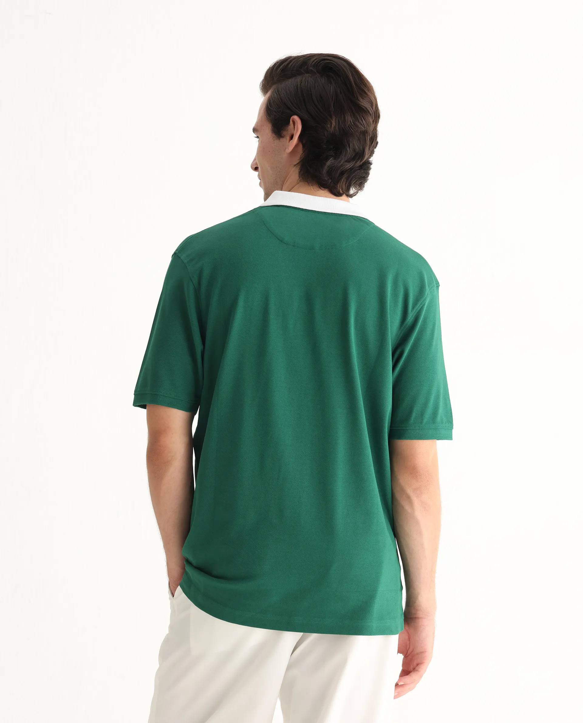 Rare Rabbit Men's Eldon Green Cotton Plain Regular Fit Half Sleeve Polo - Image 8