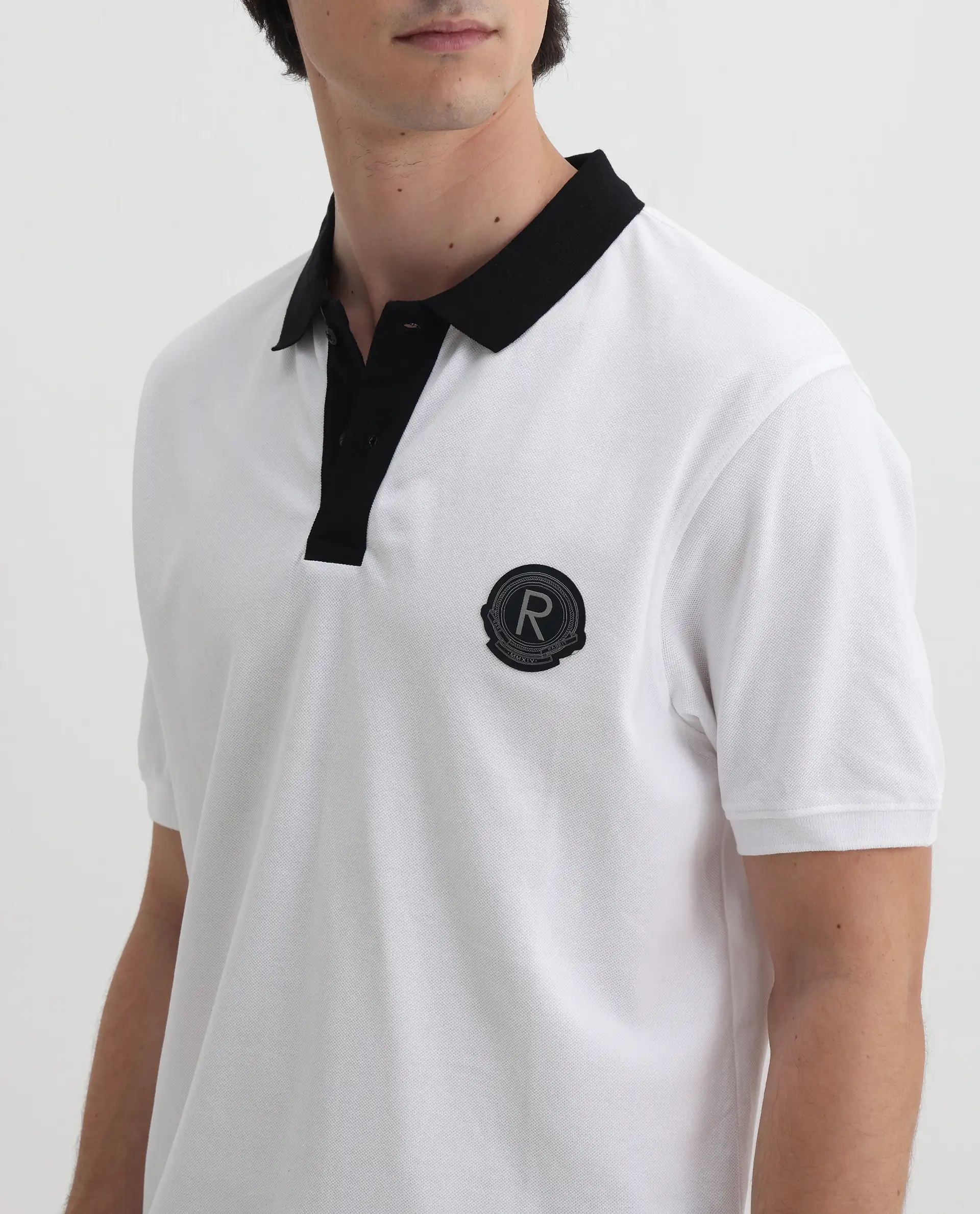 Rare Rabbit Men's Eldon White Cotton Plain Regular Fit Half Sleeve Polo - Image 3