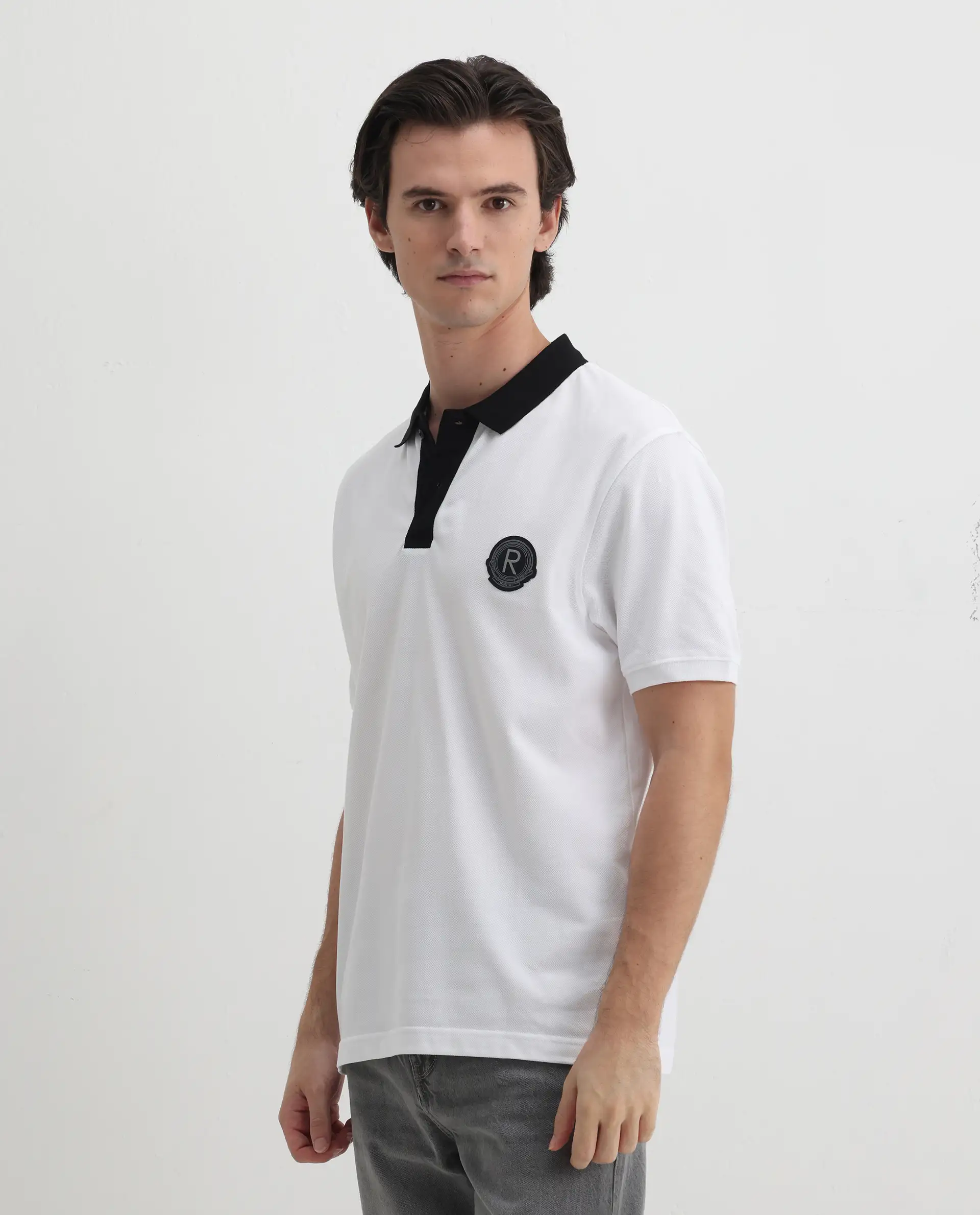 Rare Rabbit Men's Eldon White Cotton Plain Regular Fit Half Sleeve Polo - Image 4