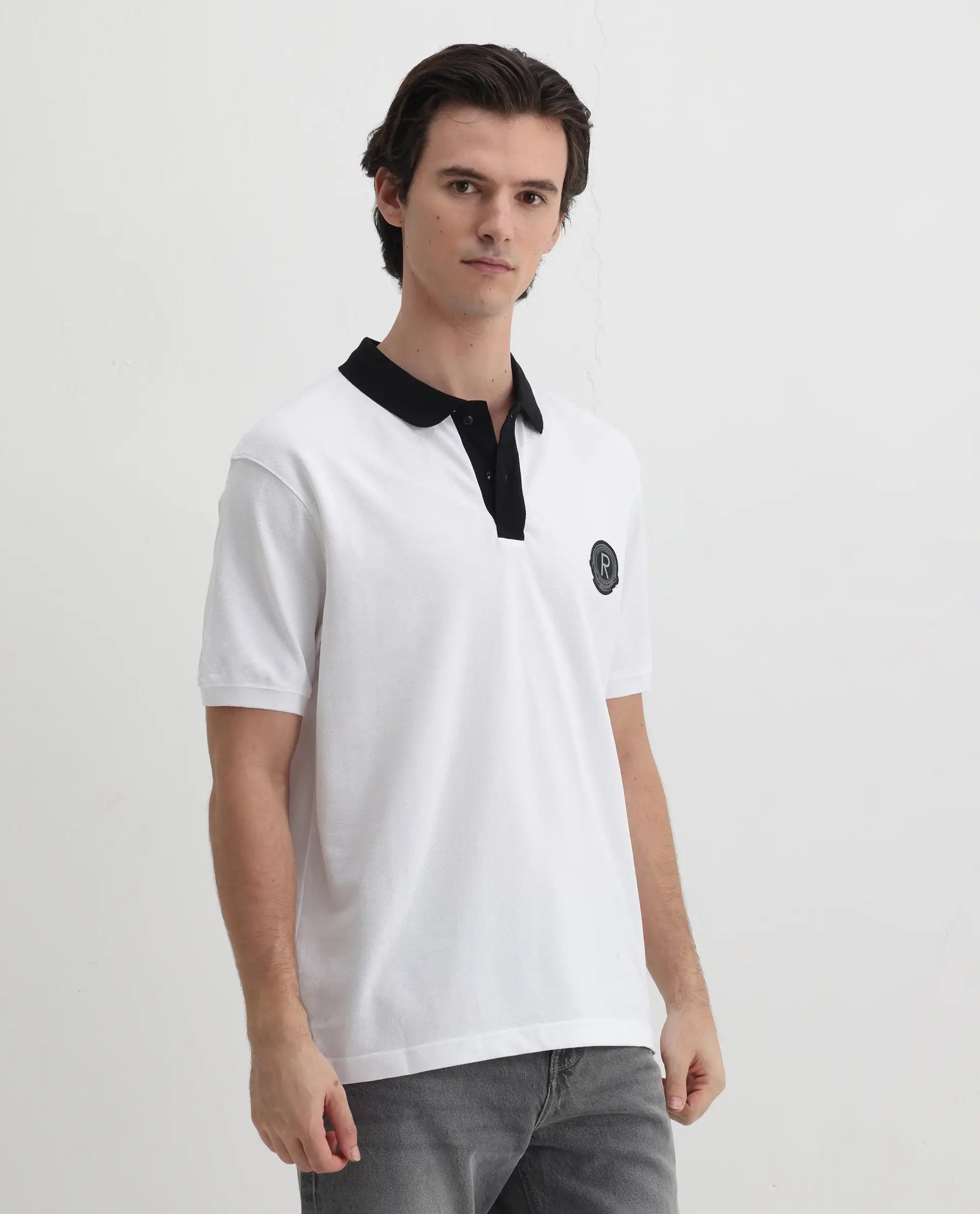 Rare Rabbit Men's Eldon White Cotton Plain Regular Fit Half Sleeve Polo - Image 5